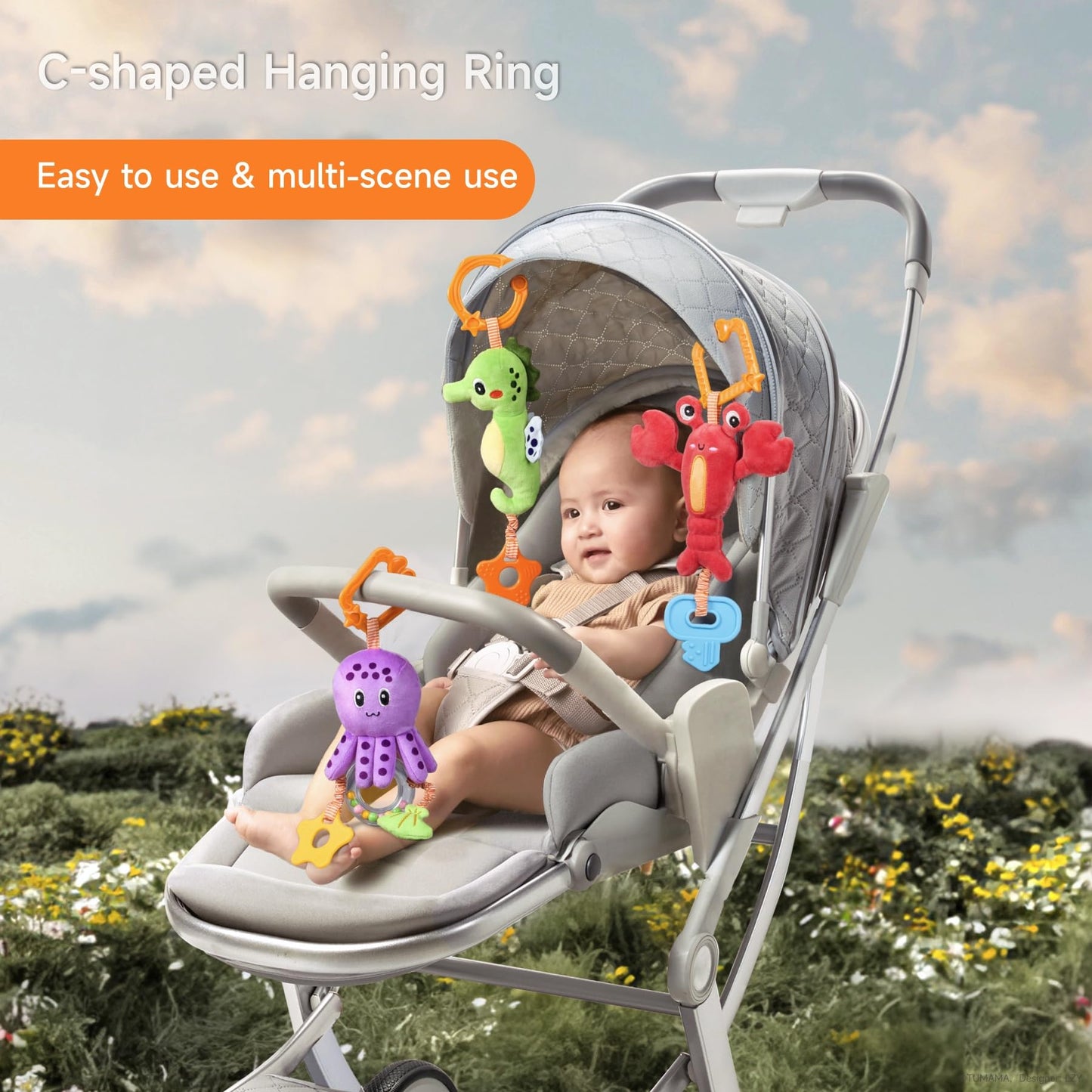 TUMAMA Baby Toys 0-12 Months | Hanging Marine Animal Toys with Teether & Crinkle Rattle