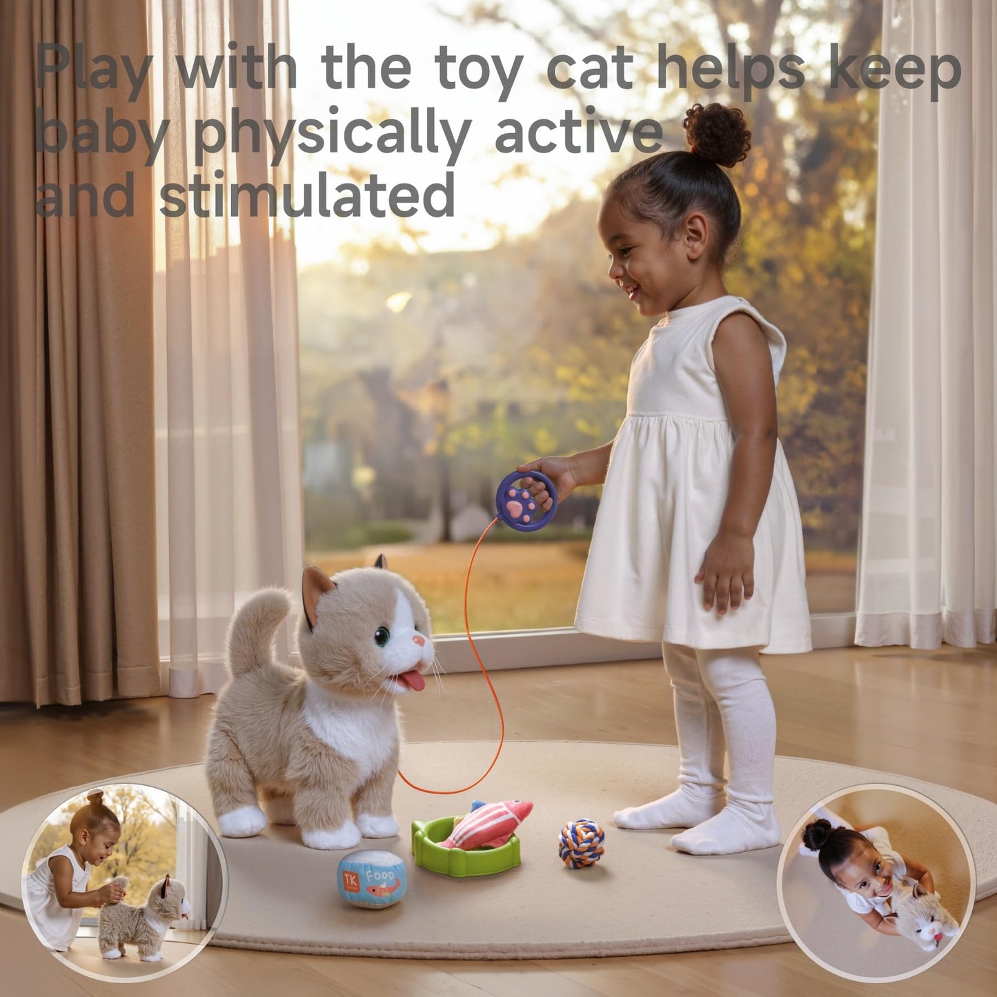 TUMAMA KIDS Walking Talking Cat Set — Interactive Plush Cat with Remote Leash | Gift for Kids 3-7