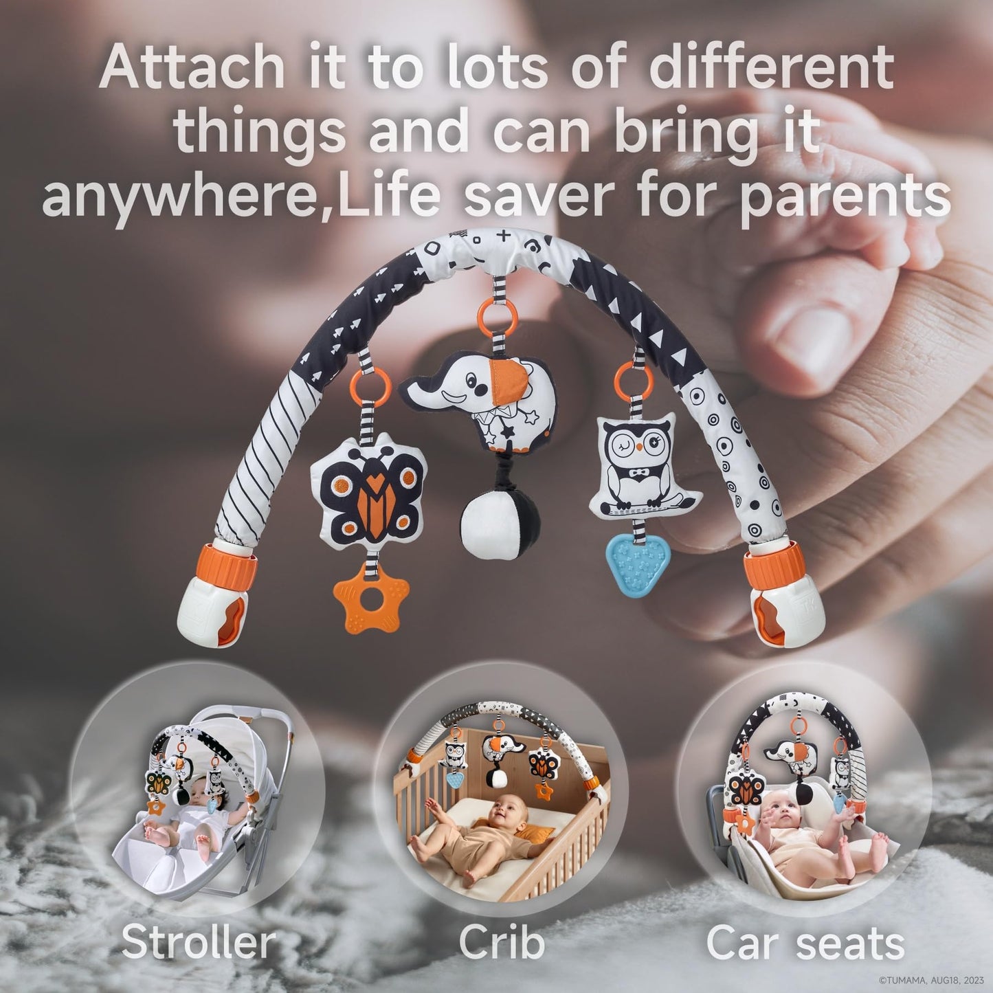 TUMAMA KIDS Baby Car Seat Toys 0-6 Months – Stroller Arch Rattle Set