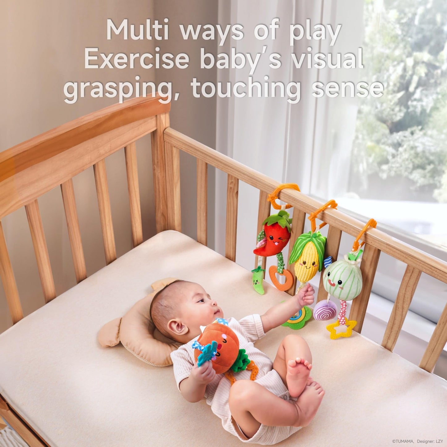 TUMAMA KIDS Hanging Baby Toys 4-Pack Veggie Crib Stroller Rattle Teethers
