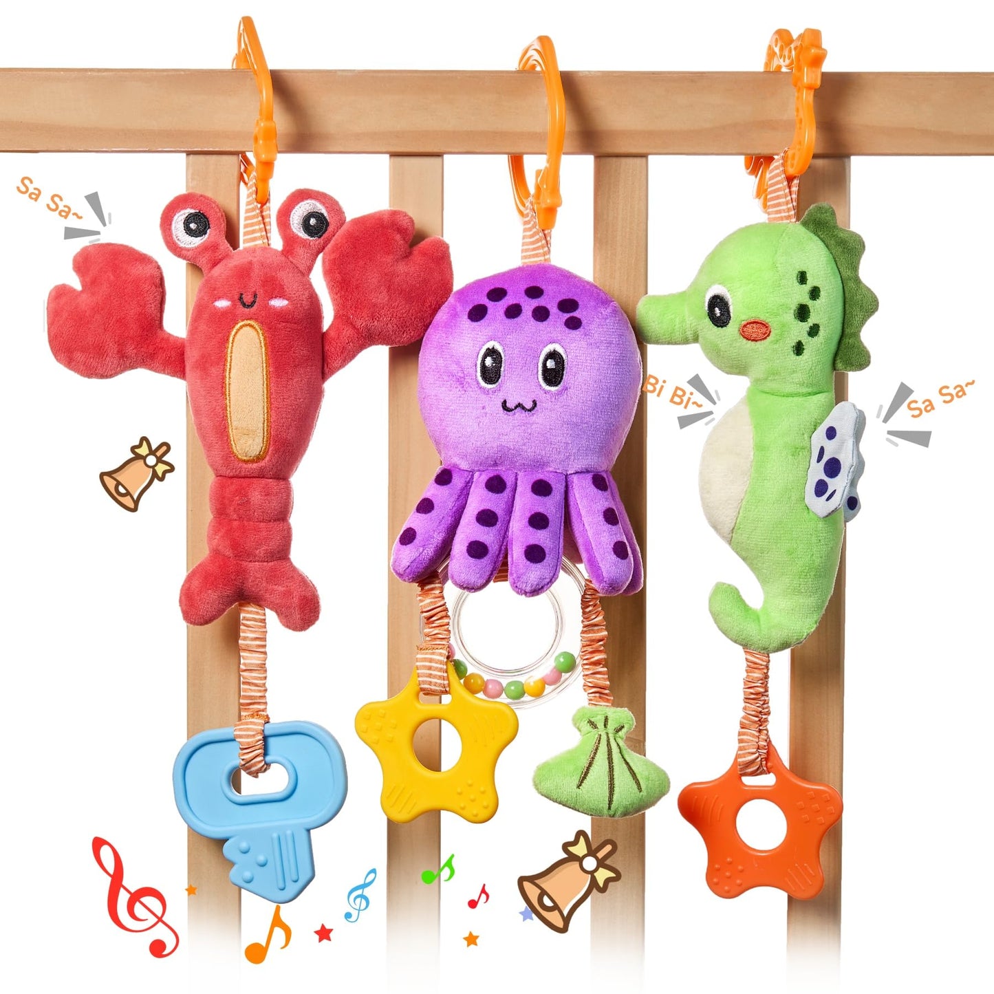 TUMAMA Baby Toys 0-12 Months | Hanging Marine Animal Toys with Teether & Crinkle Rattle