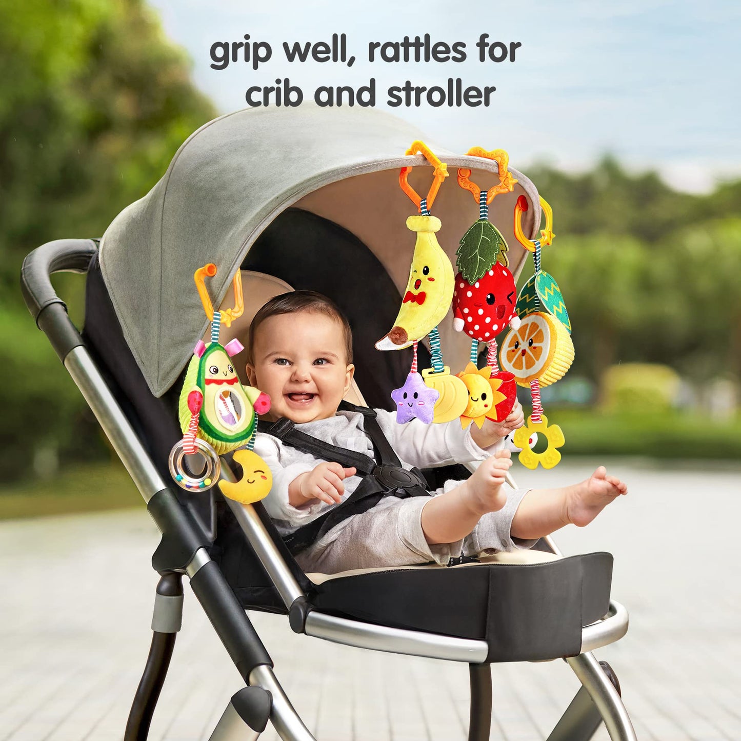 TUMAMA KIDS Hanging Fruit Rattle Set – Plush Baby Toys for 3–12 Months (4 Pack)