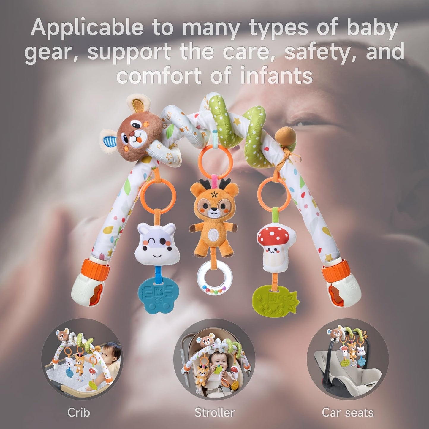 TUMAMA Baby Activity Arch with Bear Spiral Toy – 3-in-1 Crib & Stroller Toy for 0-12 Months