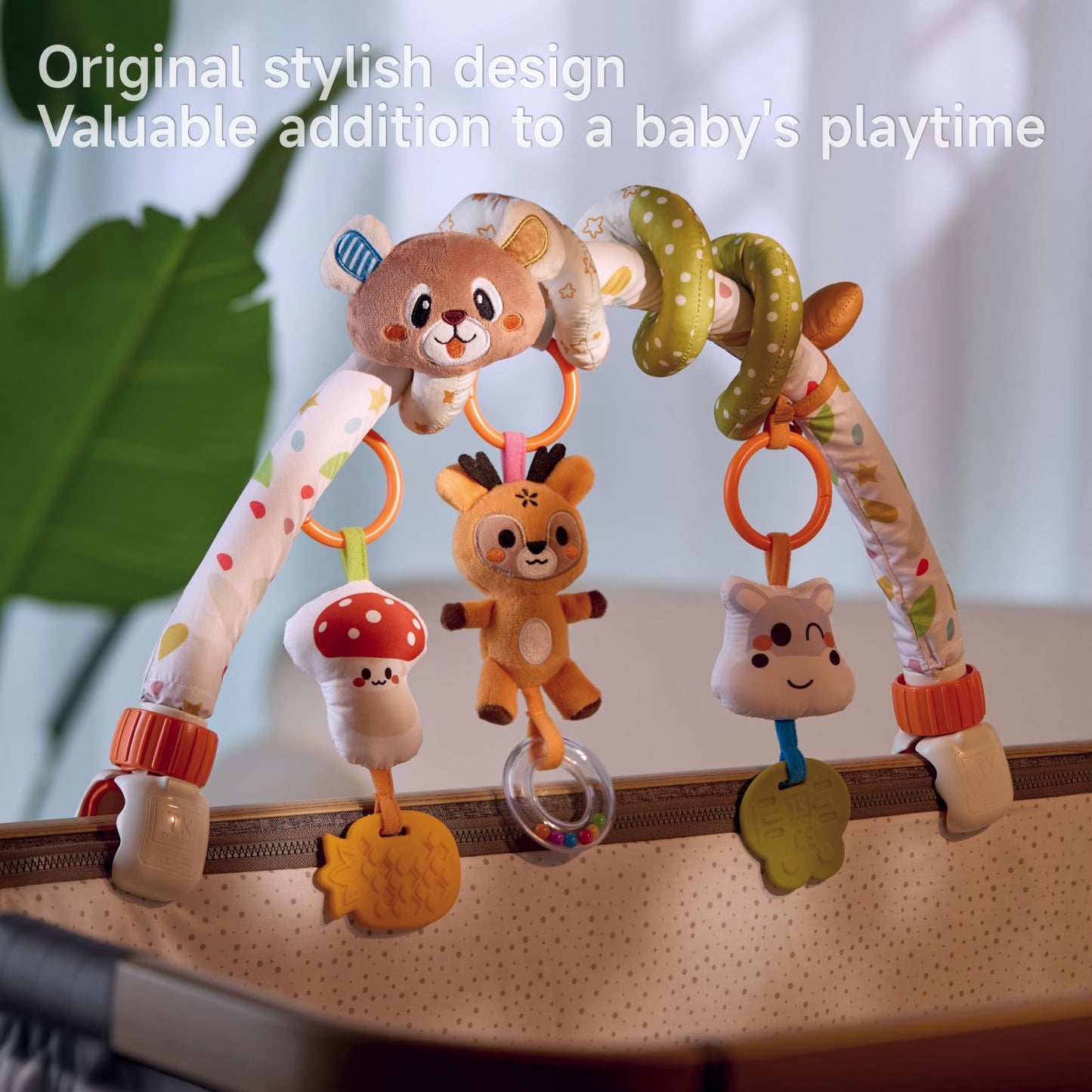 TUMAMA Baby Activity Arch with Bear Spiral Toy – 3-in-1 Crib & Stroller Toy for 0-12 Months