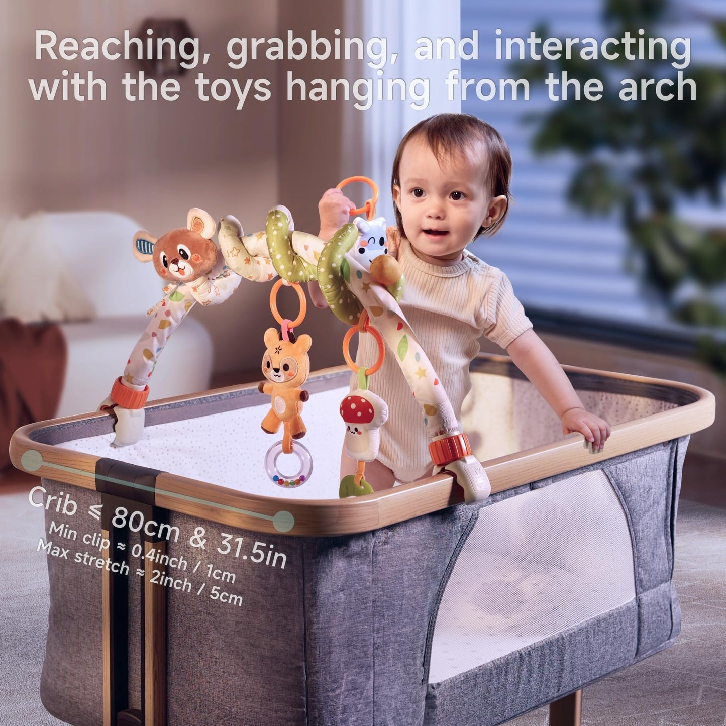 TUMAMA Baby Activity Arch with Bear Spiral Toy – 3-in-1 Crib & Stroller Toy for 0-12 Months