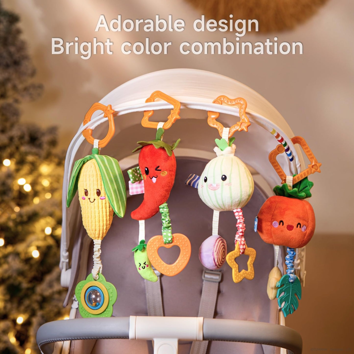 TUMAMA KIDS Hanging Baby Toys 4-Pack Veggie Crib Stroller Rattle Teethers