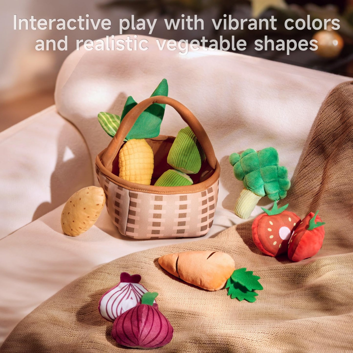 TUMAMA KIDS Plush Veggie Basket Play Set – Soft Sensory Baby Toys for 0–12 Months