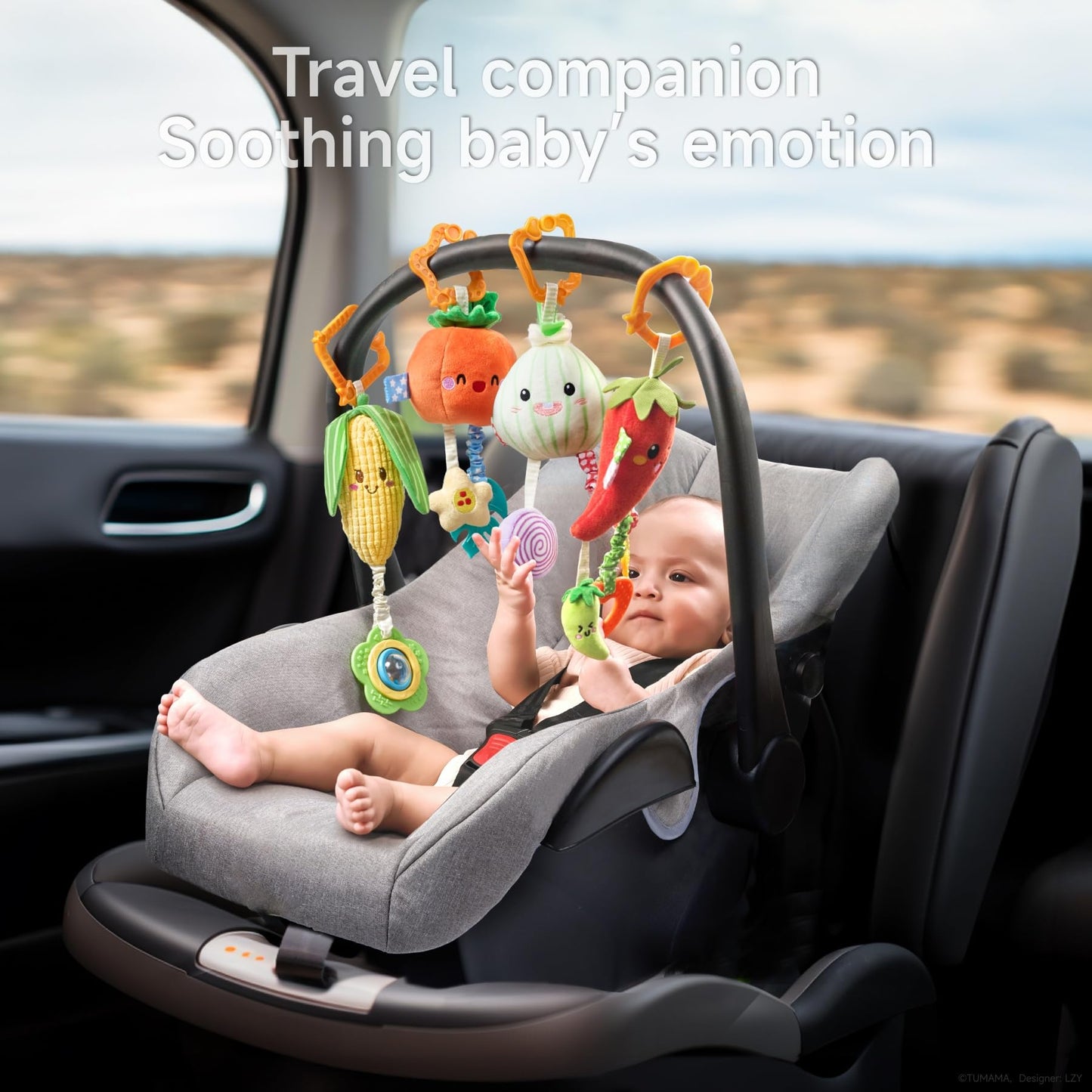 TUMAMA KIDS Hanging Baby Toys 4-Pack Veggie Crib Stroller Rattle Teethers