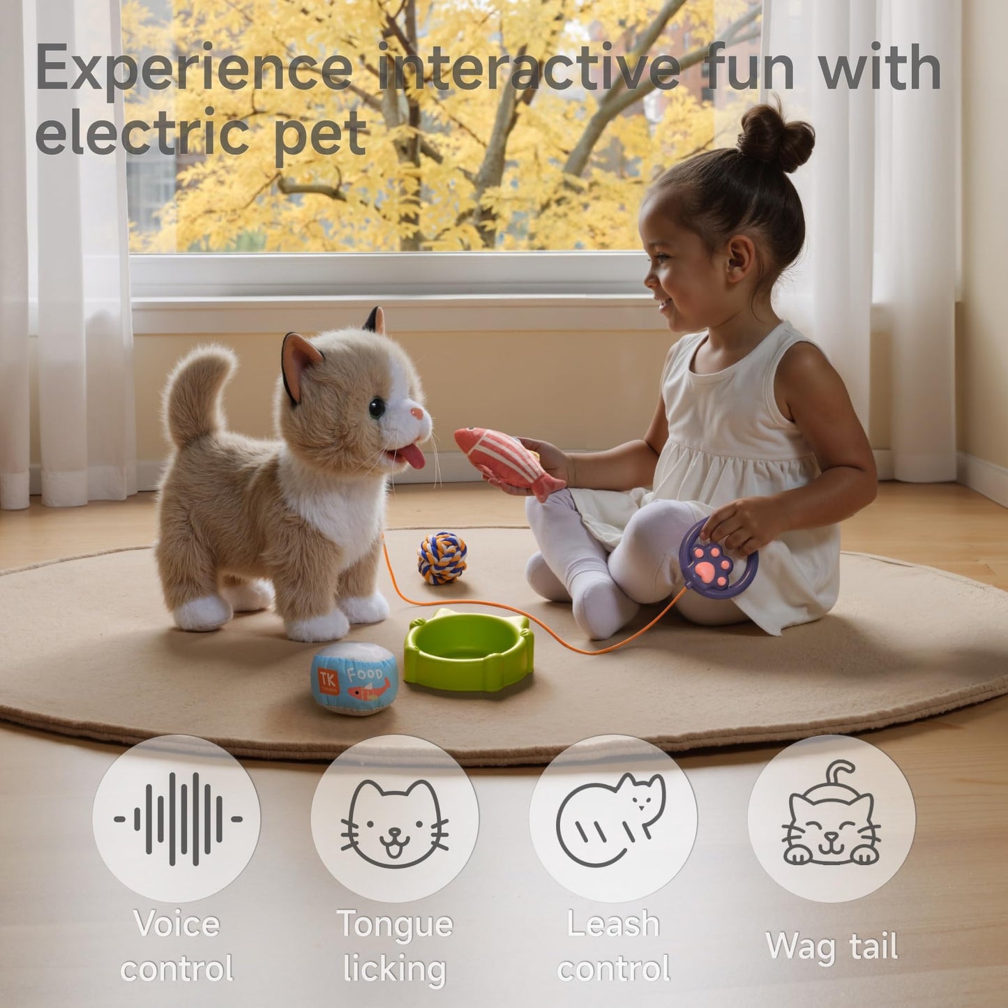 TUMAMA KIDS Walking Talking Cat Set — Interactive Plush Cat with Remote Leash | Gift for Kids 3-7