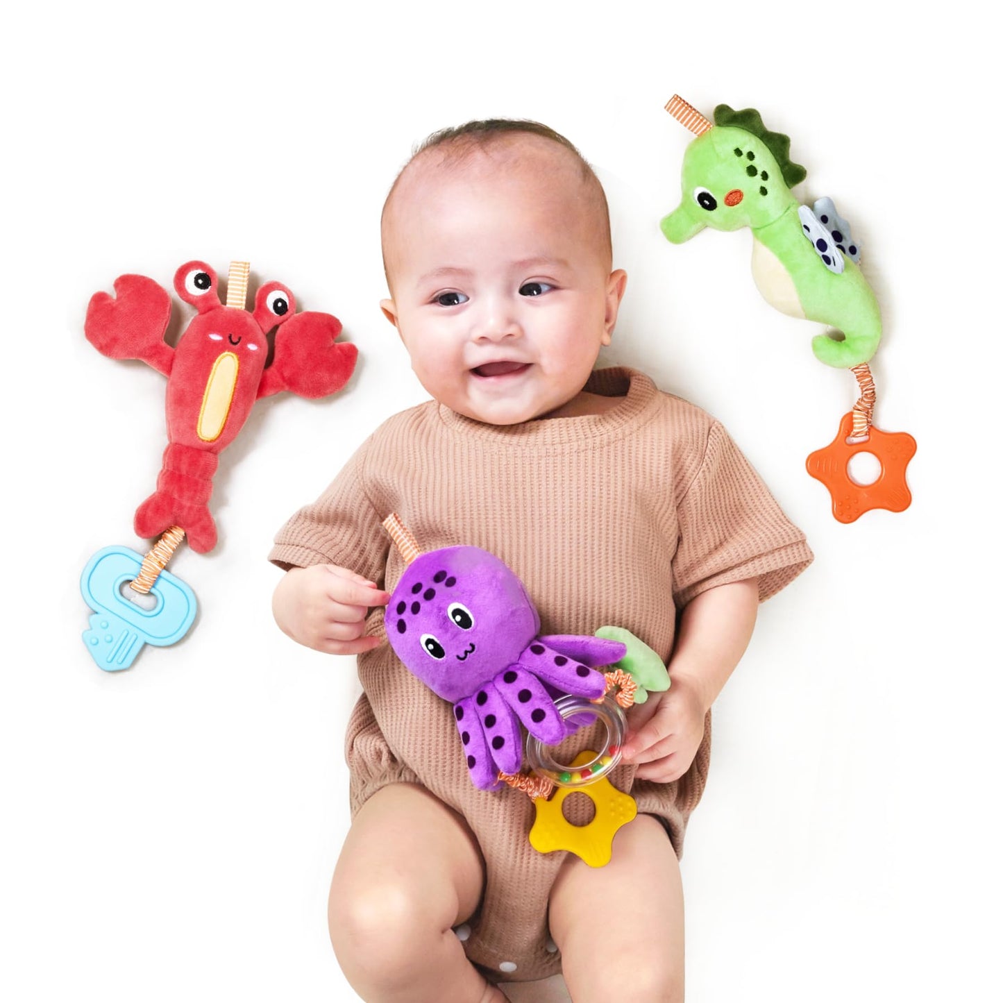 TUMAMA Baby Toys 0-12 Months | Hanging Marine Animal Toys with Teether & Crinkle Rattle