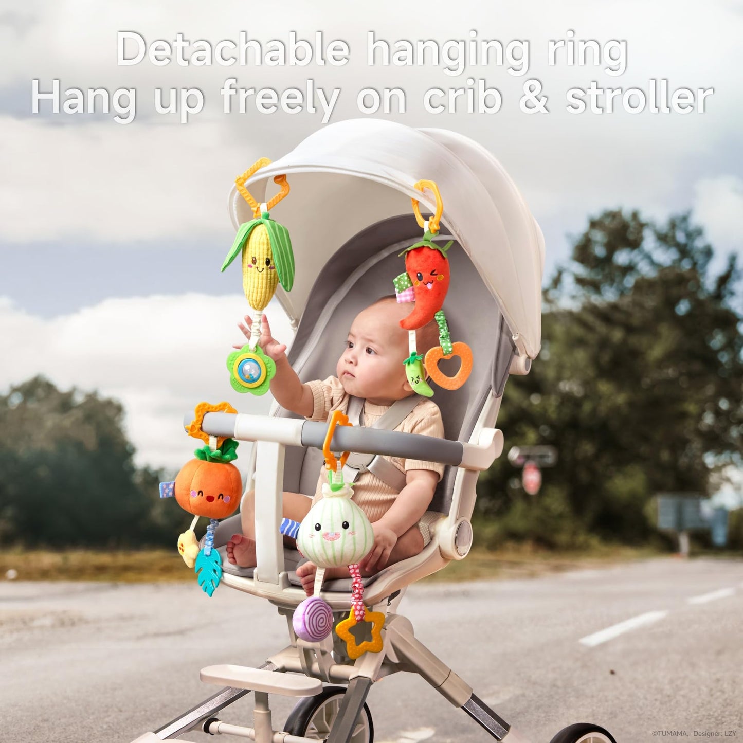 TUMAMA KIDS Hanging Baby Toys 4-Pack Veggie Crib Stroller Rattle Teethers