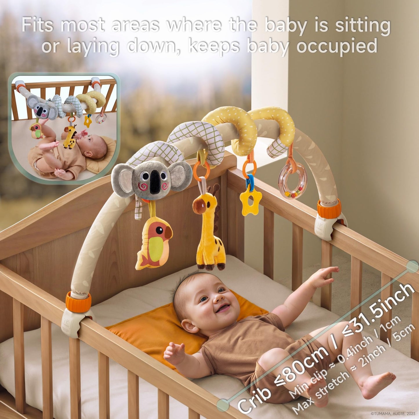 TUMAMA KIDS 2-in-1 Spiral Car Seat Arch Toy for Babies – Detachable Clips, Stroller & Crib Activity Toy