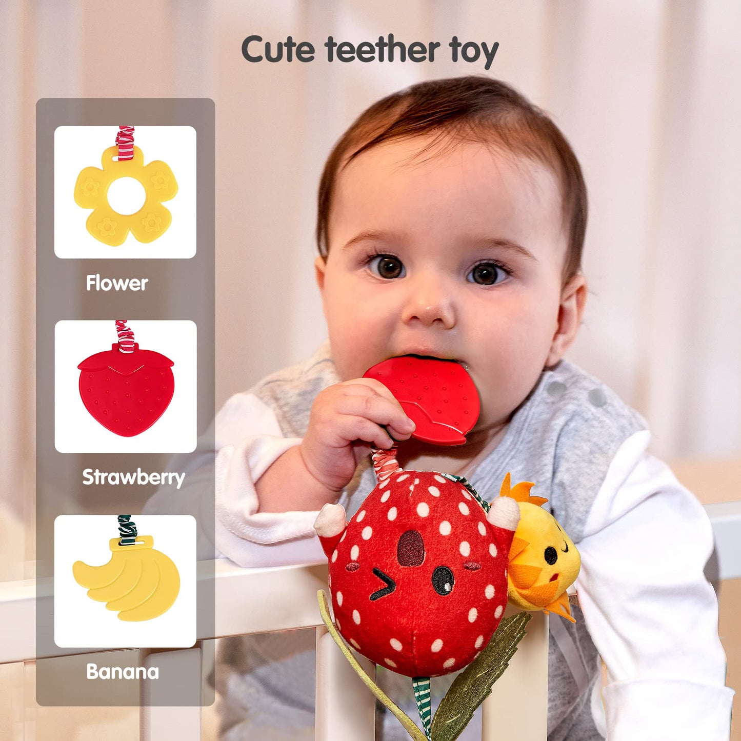TUMAMA KIDS Hanging Fruit Rattle Set – Plush Baby Toys for 3–12 Months (4 Pack)