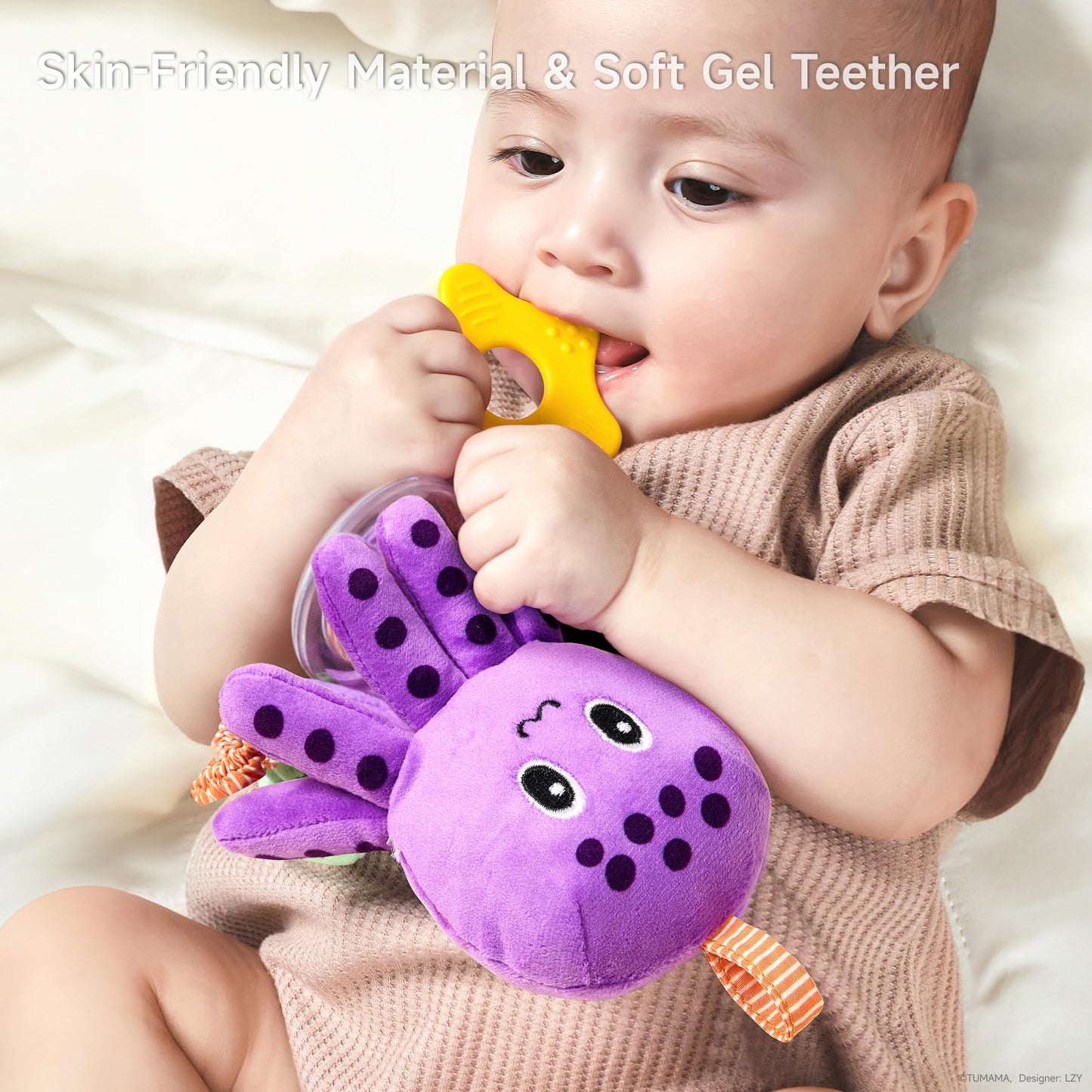 TUMAMA Baby Toys 0-12 Months | Hanging Marine Animal Toys with Teether & Crinkle Rattle