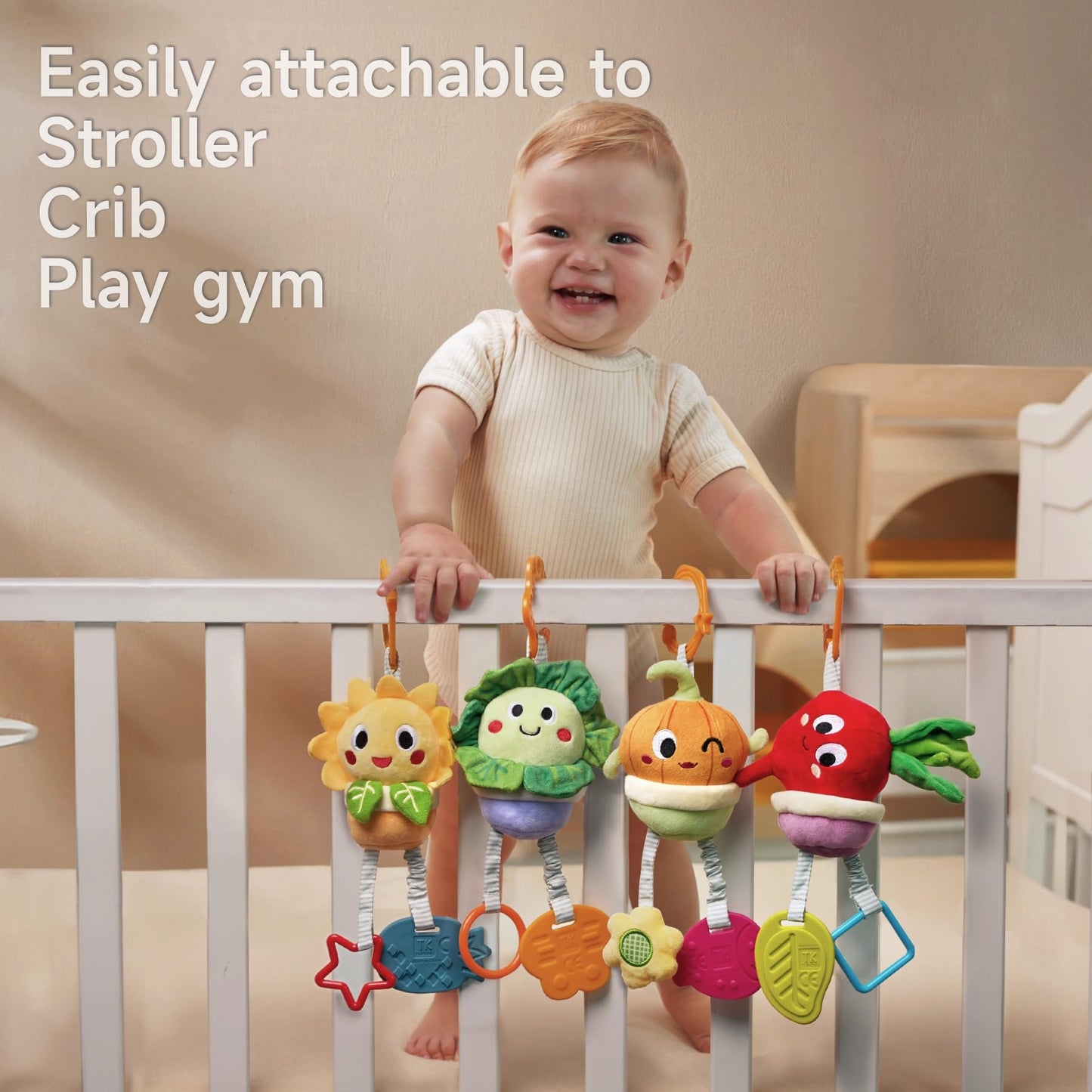 TUMAMA KIDS Baby Toys 0-12 Months | Soft Hanging Teether Rattle, Potted Plant Theme