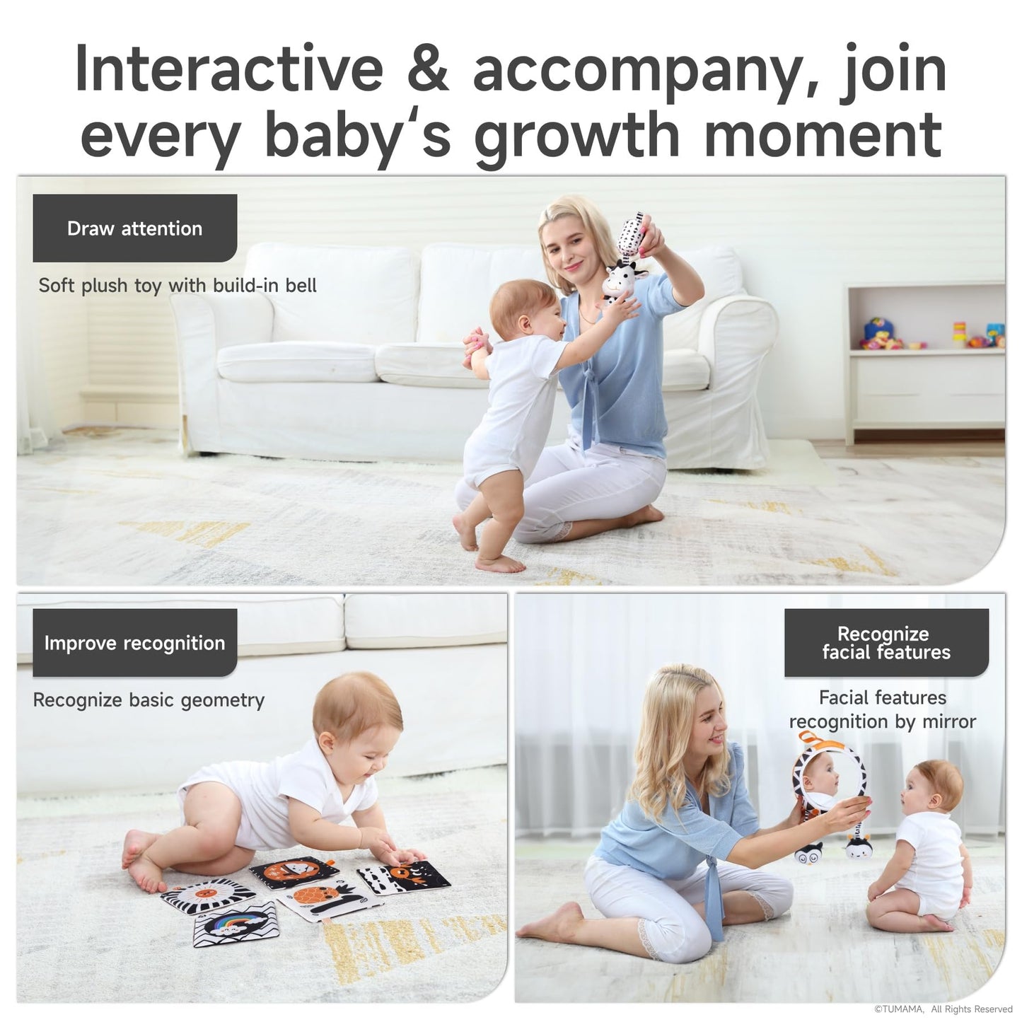 TUMAMA KIDS Black & White Baby Toys — High-Contrast Tummy Time & Montessori Sensory Set
