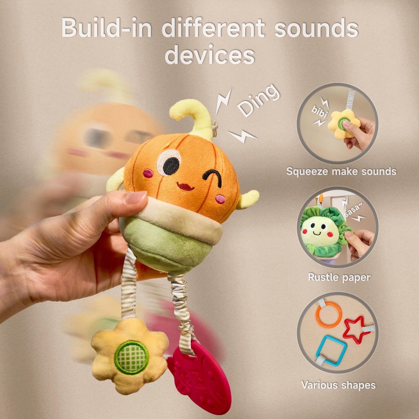 TUMAMA KIDS Baby Toys 0-12 Months | Soft Hanging Teether Rattle, Potted Plant Theme