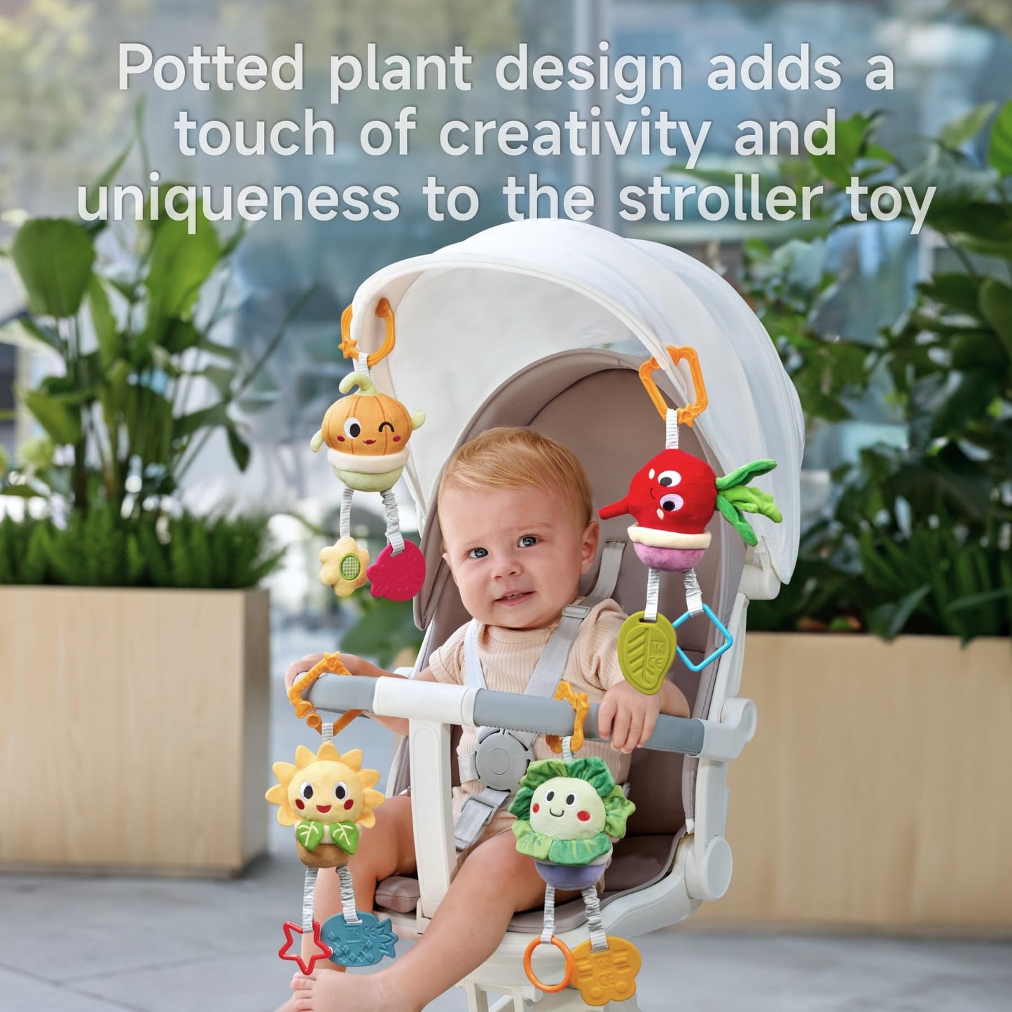 TUMAMA KIDS Baby Toys 0-12 Months | Soft Hanging Teether Rattle, Potted Plant Theme