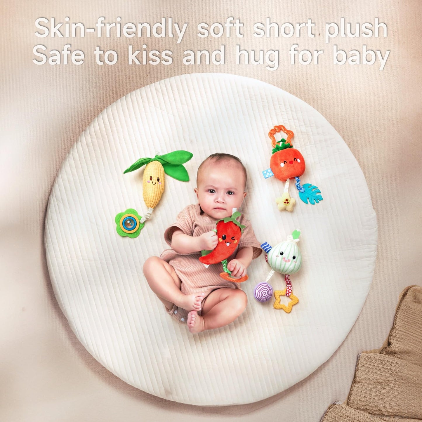 TUMAMA KIDS Hanging Baby Toys 4-Pack Veggie Crib Stroller Rattle Teethers