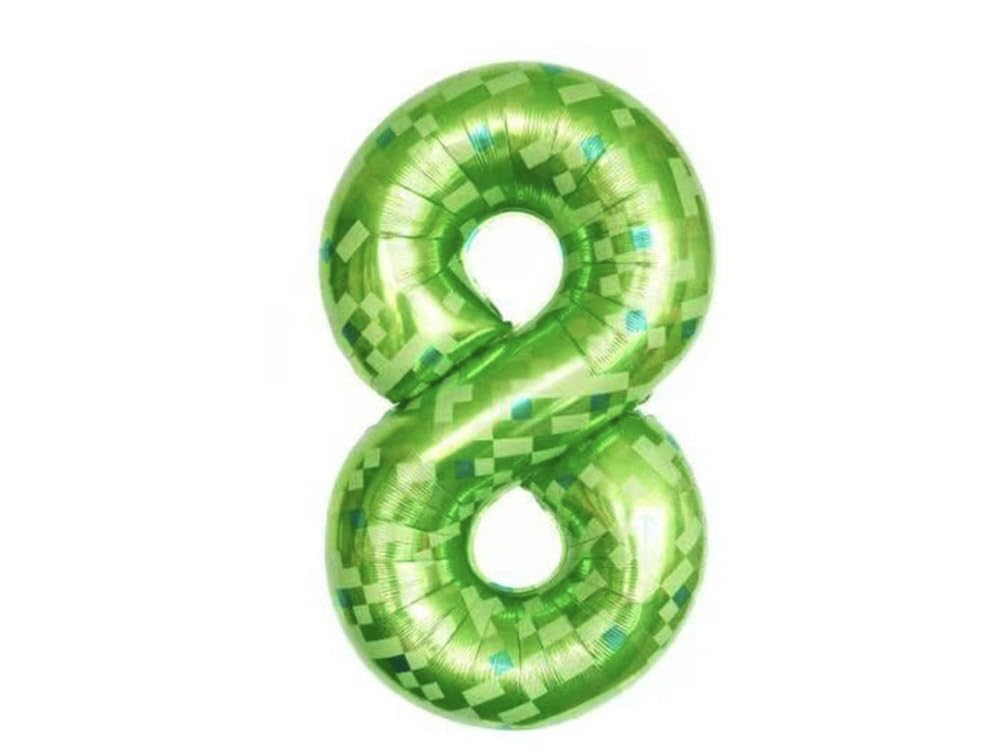 TUMEYET Cartoon Green Pixel Miner Birthday Balloons – 40-Inch Letter & Number Banner (8) for Party Decorations