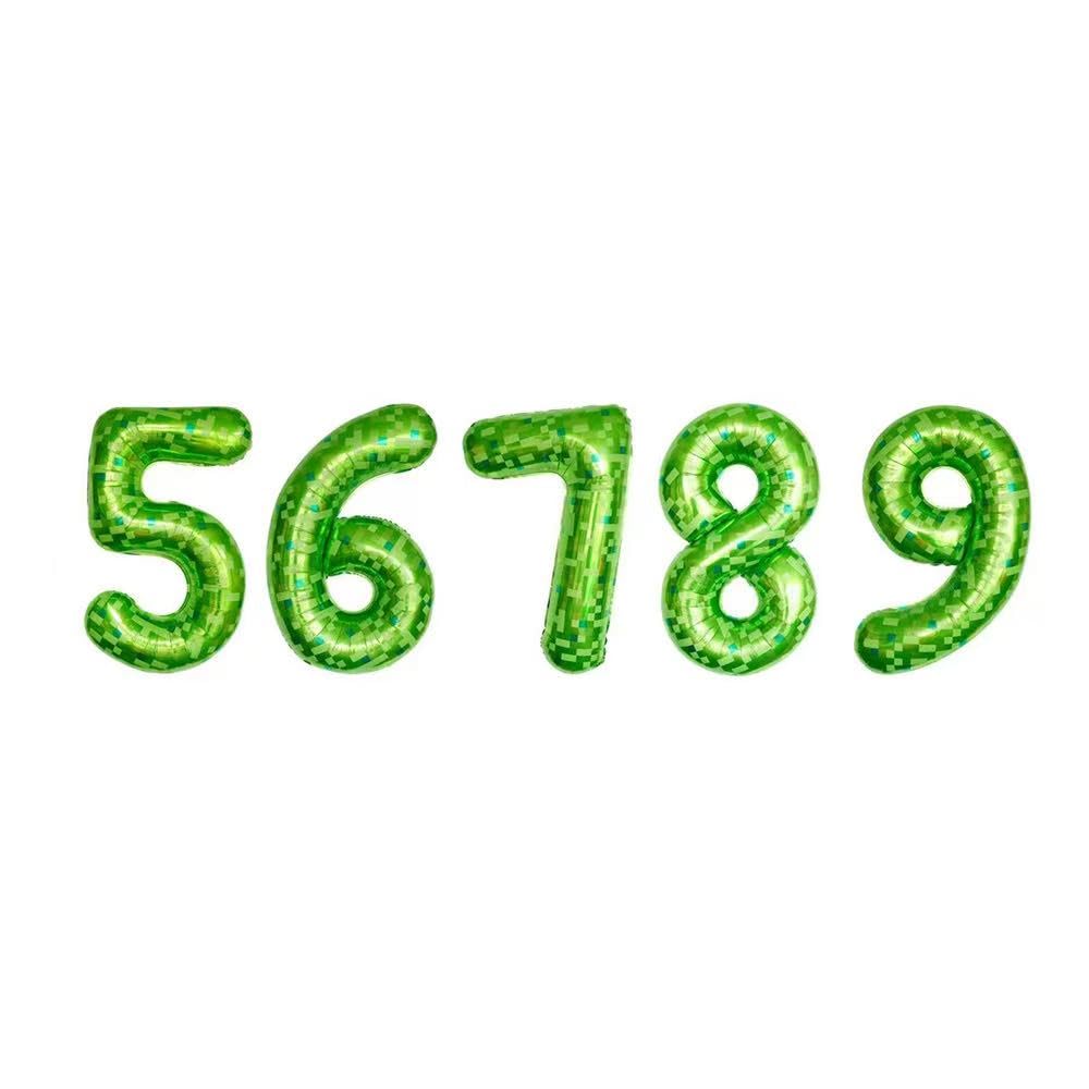 TUMEYET Cartoon Green Pixel Miner Birthday Balloons – 40-Inch Letter & Number Banner (8) for Party Decorations