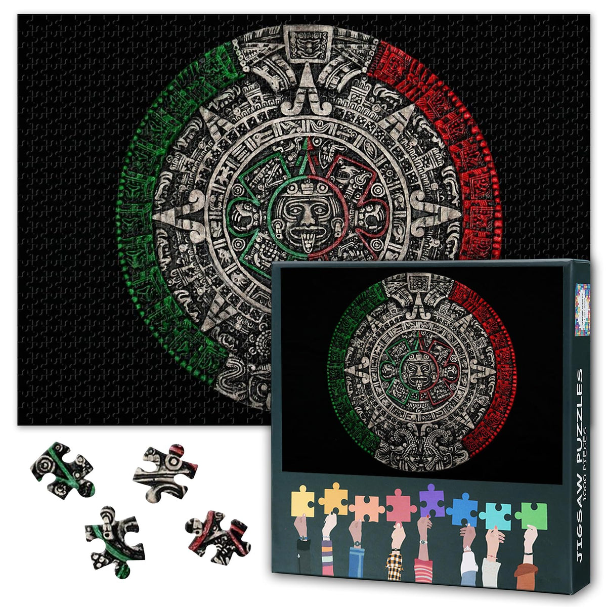 TUMOVO 1000-Piece Aztec Sun Stone Puzzle – Hard Mayan Artwork, 70x50 cm