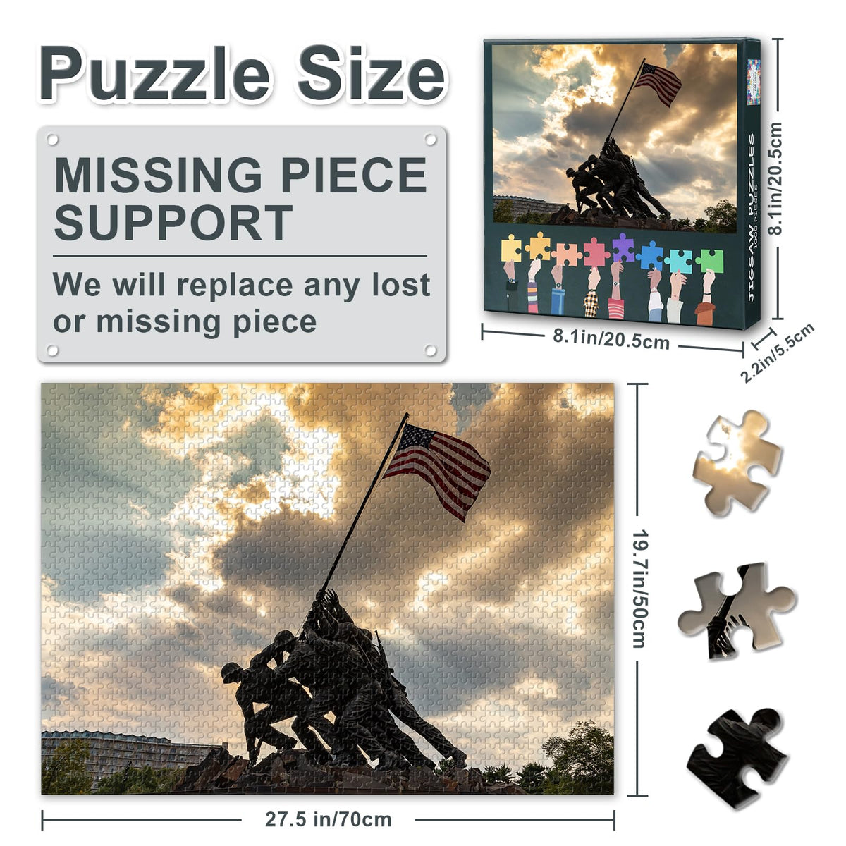 TUMOVO 1000-Piece US Marine Corps War Memorial Puzzle – Arlington VA (27.5 x 19.7 in)