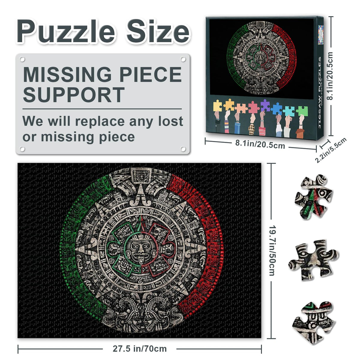 TUMOVO 1000-Piece Aztec Sun Stone Puzzle – Hard Mayan Artwork, 70x50 cm