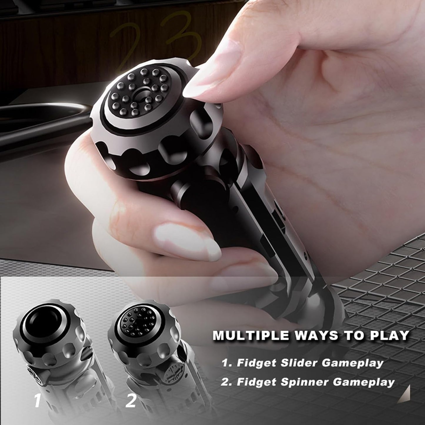 Tungsten Steel Fidget Gun Toy | Textured Spinner, Silent Click, Gyro Rotation for Adults