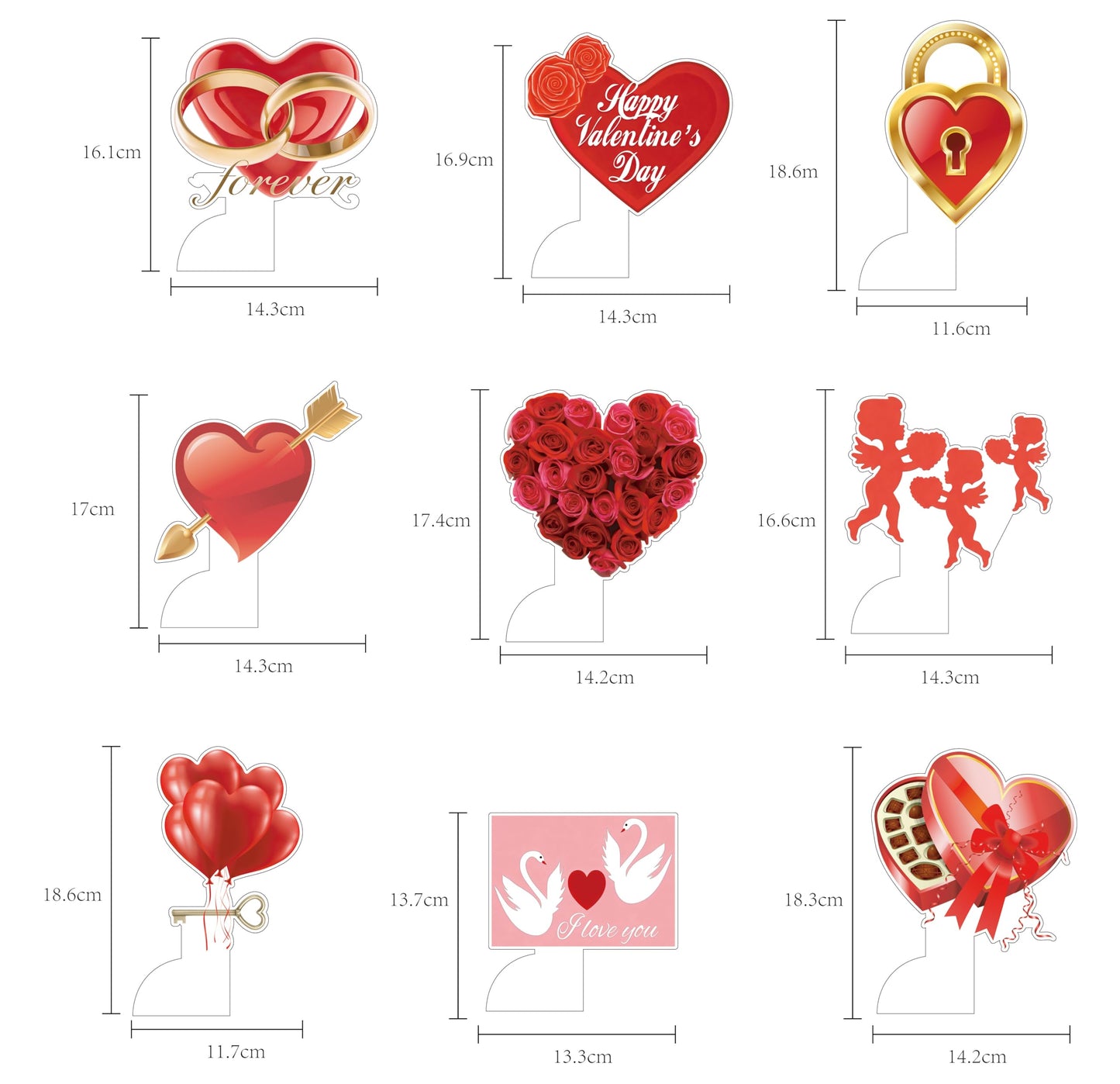 TUOCYERD Pack of 9 Valentine’s Honeycomb Centerpieces – Double-Sided 3D Hearts, Roses, XOXO & Love