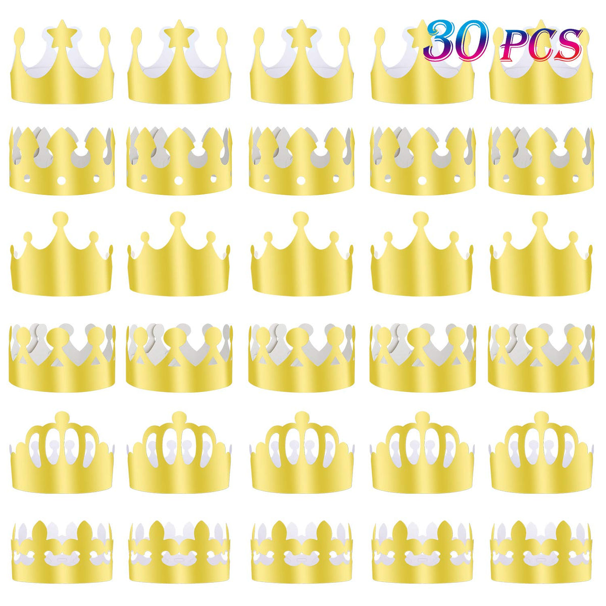 TUPARKA 30 Pcs Gold Foil Paper Crown Hats | Adjustable Party Crowns for Kids & Adults