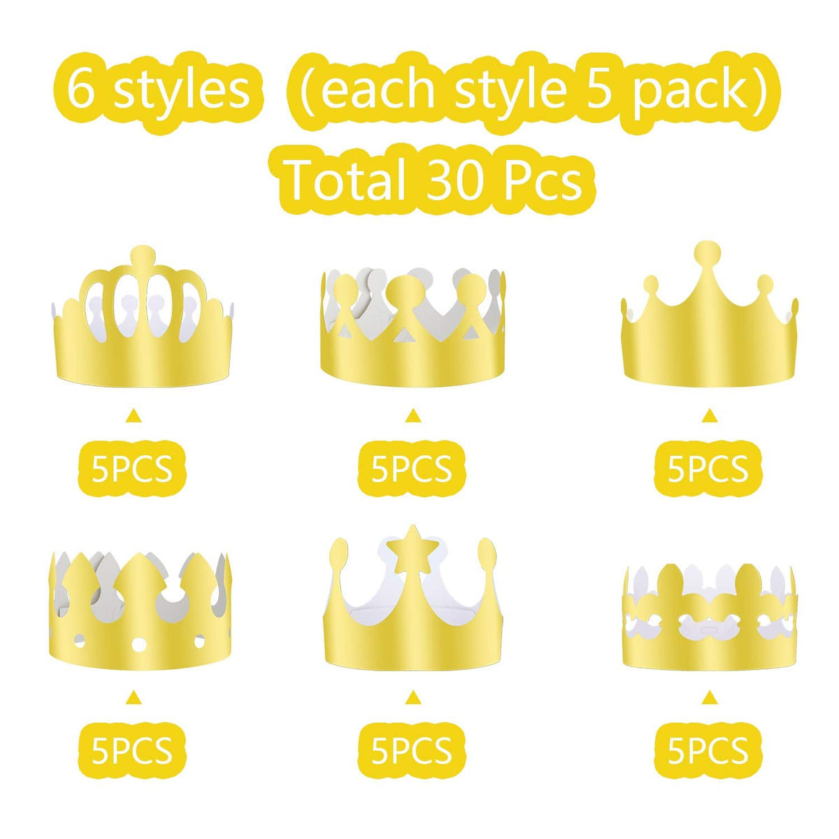 TUPARKA 30 Pcs Gold Foil Paper Crown Hats | Adjustable Party Crowns for Kids & Adults