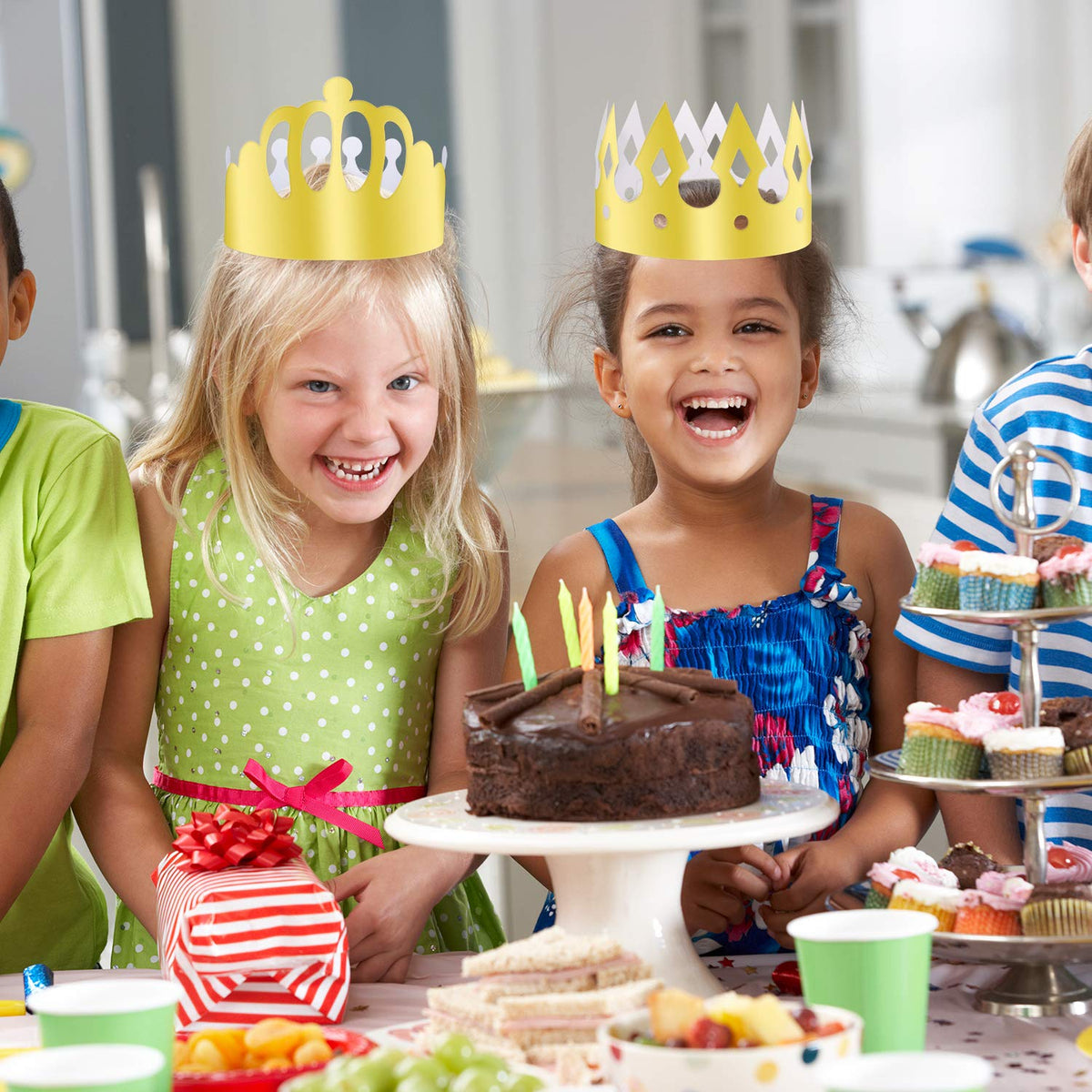 TUPARKA 30 Pcs Gold Foil Paper Crown Hats | Adjustable Party Crowns for Kids & Adults
