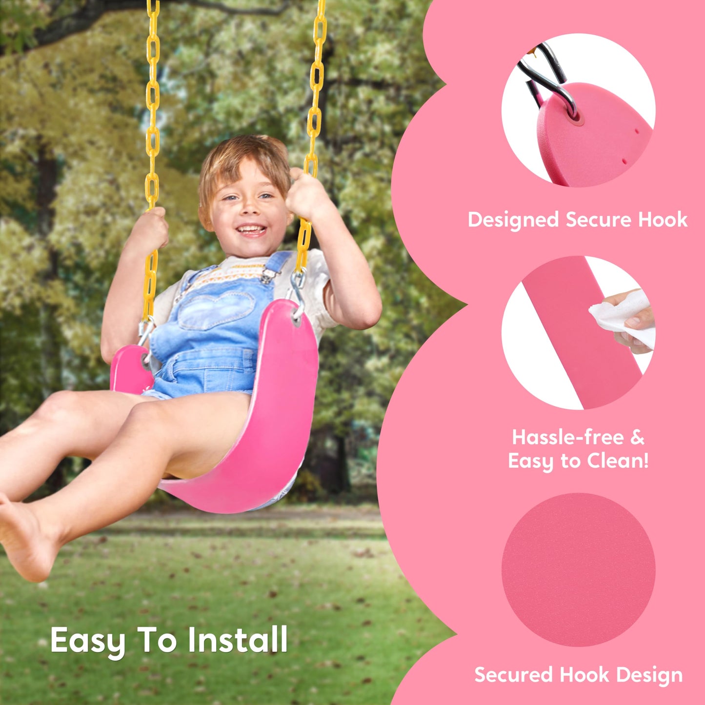 TURFEE Pink SwingSeat Replacement Kit – Heavy-Duty Chains & Easy Install