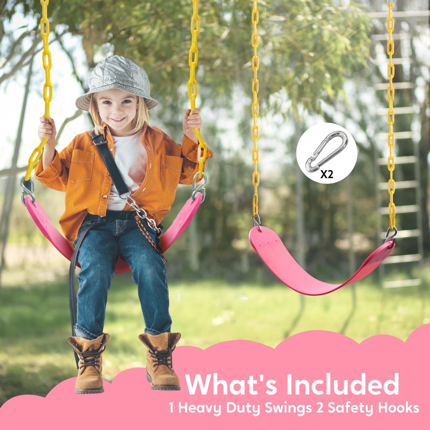 TURFEE Pink SwingSeat Replacement Kit – Heavy-Duty Chains & Easy Install