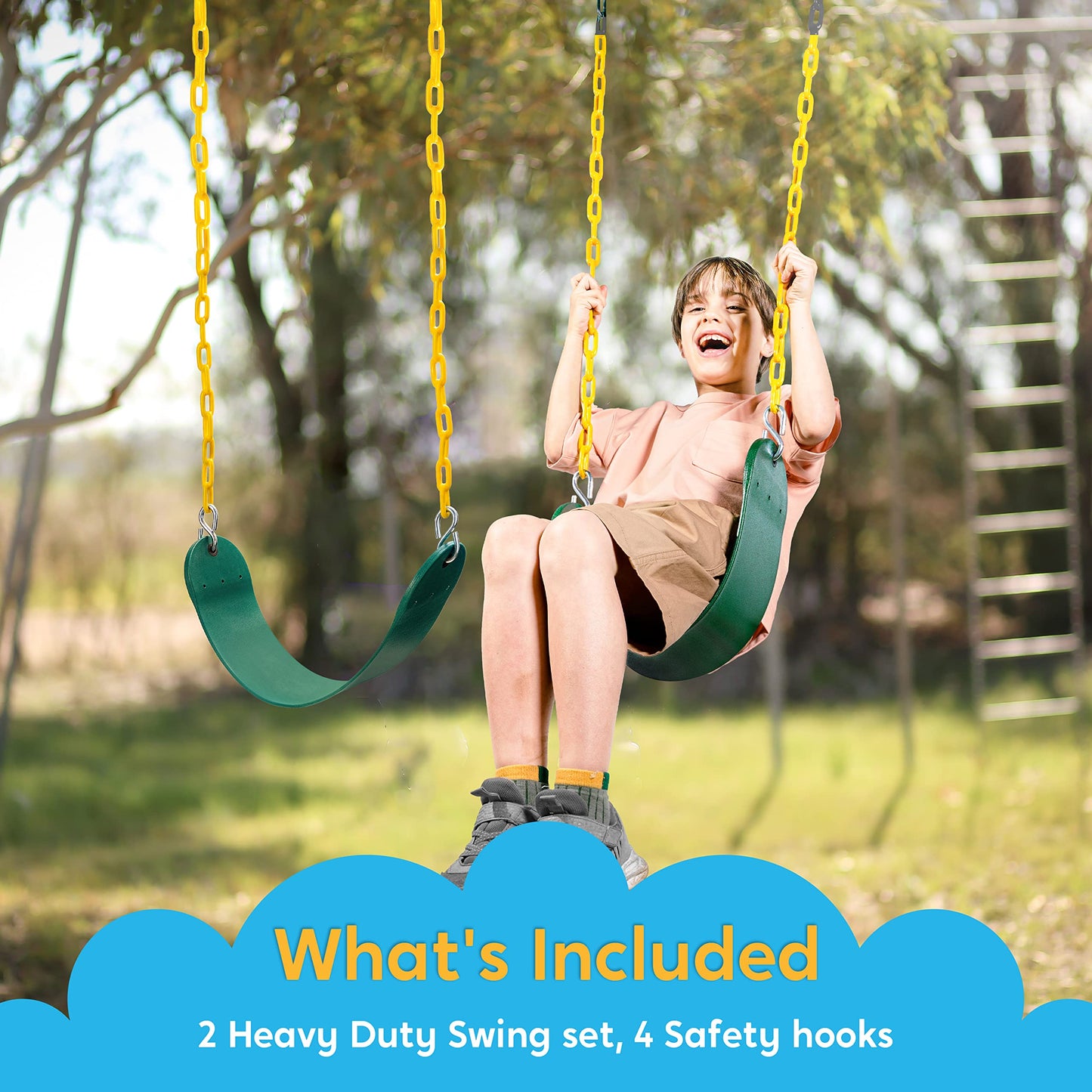 TURFEE 2 Pack Green Swing Seats with 66-inch Chains – Heavy Duty Swing Set Replacement