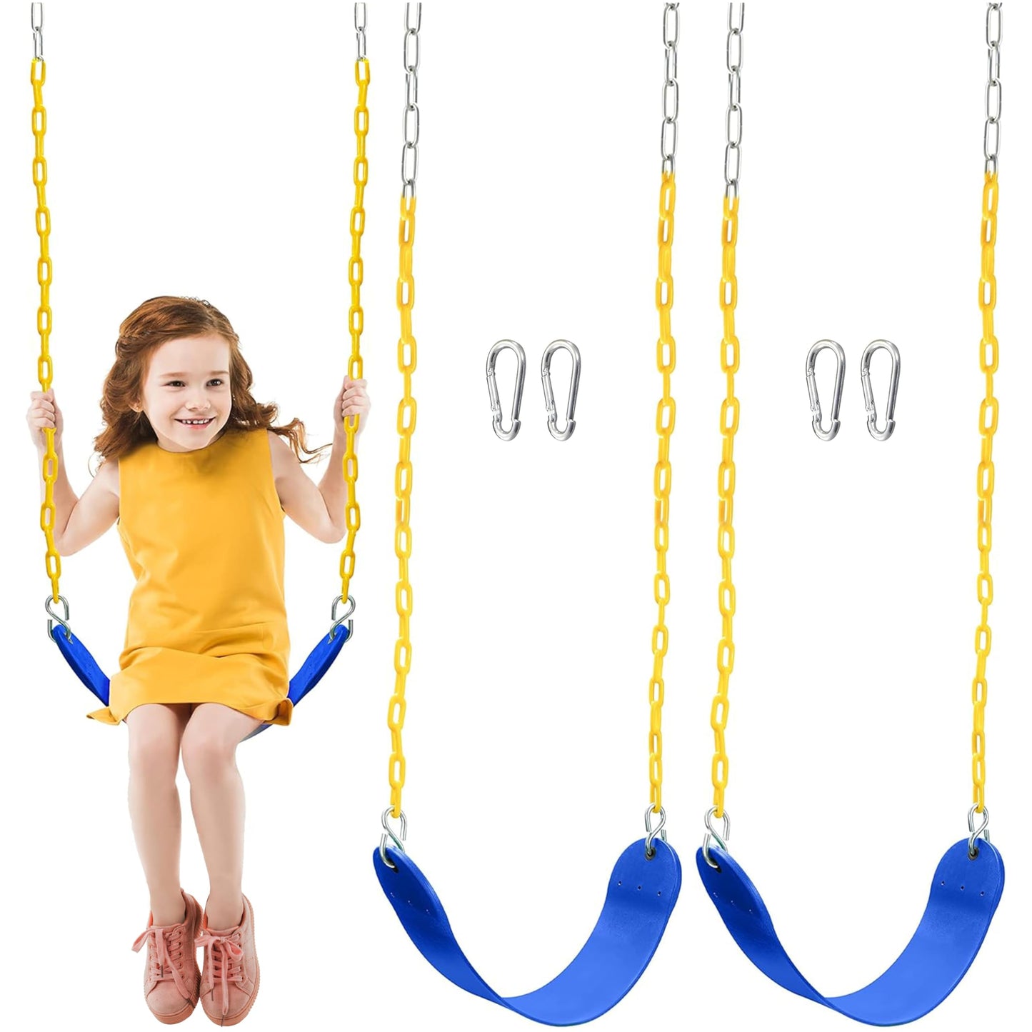 TURFEE 2 Pack Swing Set Replacement Kit with 66\" Heavy Duty Chains, 4 Snap Hooks, Blue