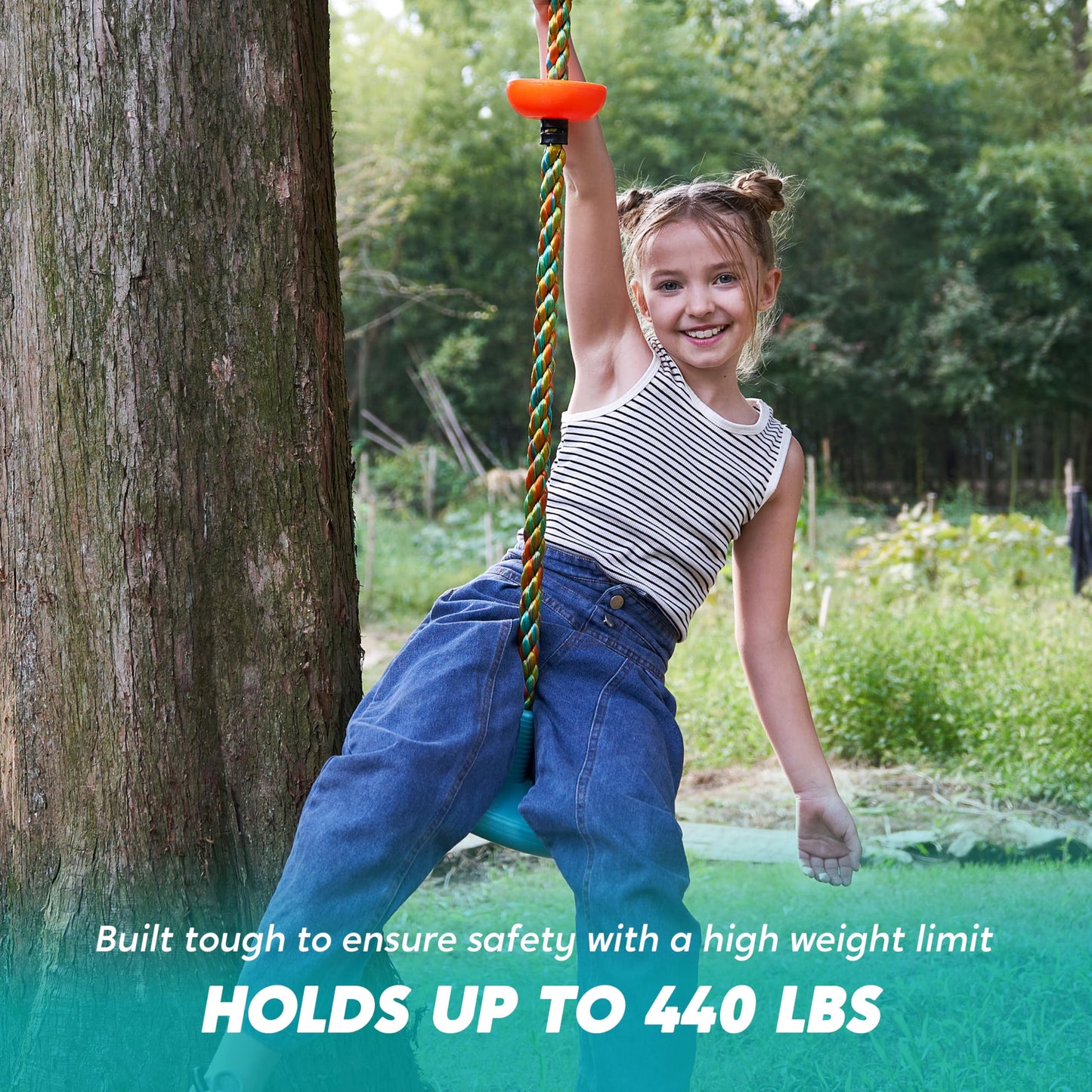 TURFEE Tree Swing for Kids - Blue Climbing Rope with Platforms, Disc Seat, Carabiner & 4ft Strap