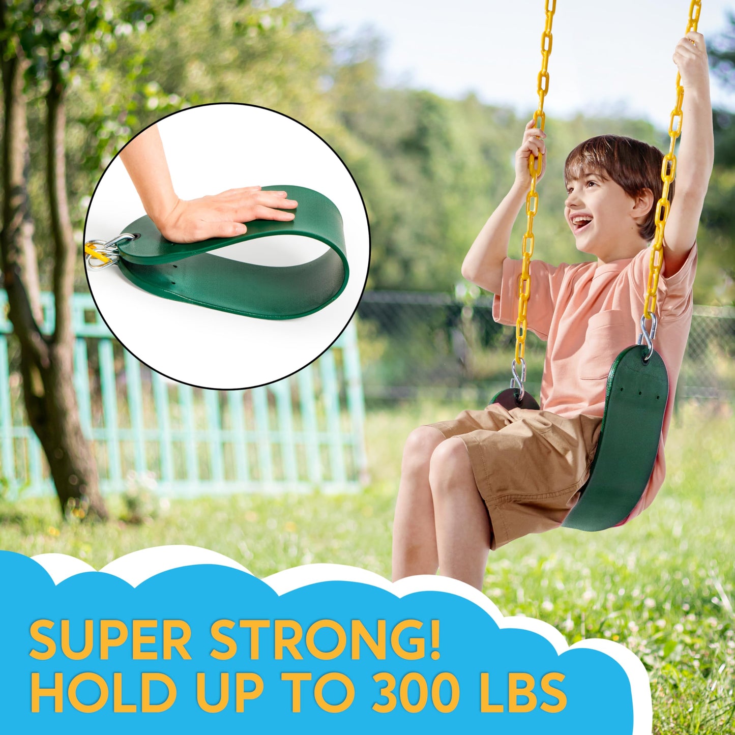 TURFEE 2 Pack Green Swing Seats with 66-inch Chains – Heavy Duty Swing Set Replacement