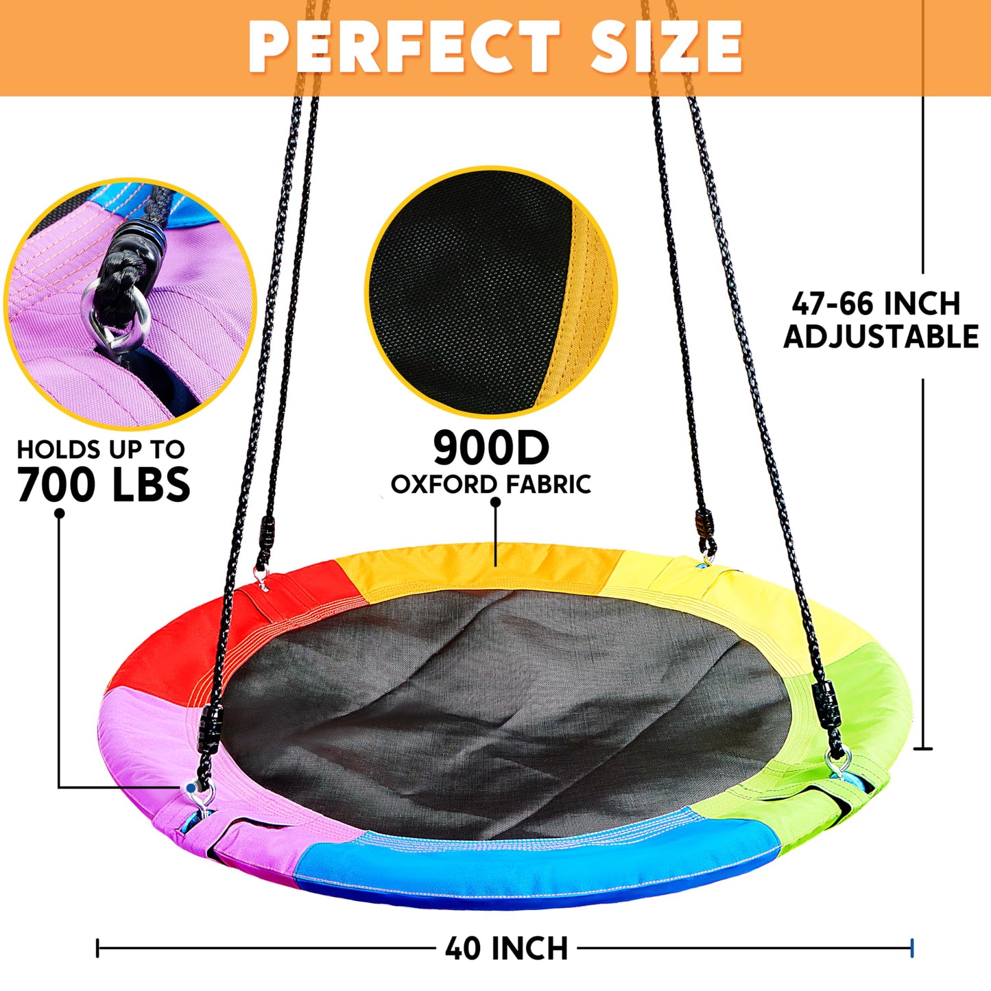 TURFEE 40-Inch Rainbow Saucer Tree Swing for Kids – 900 lb Capacity & Waterproof Seat