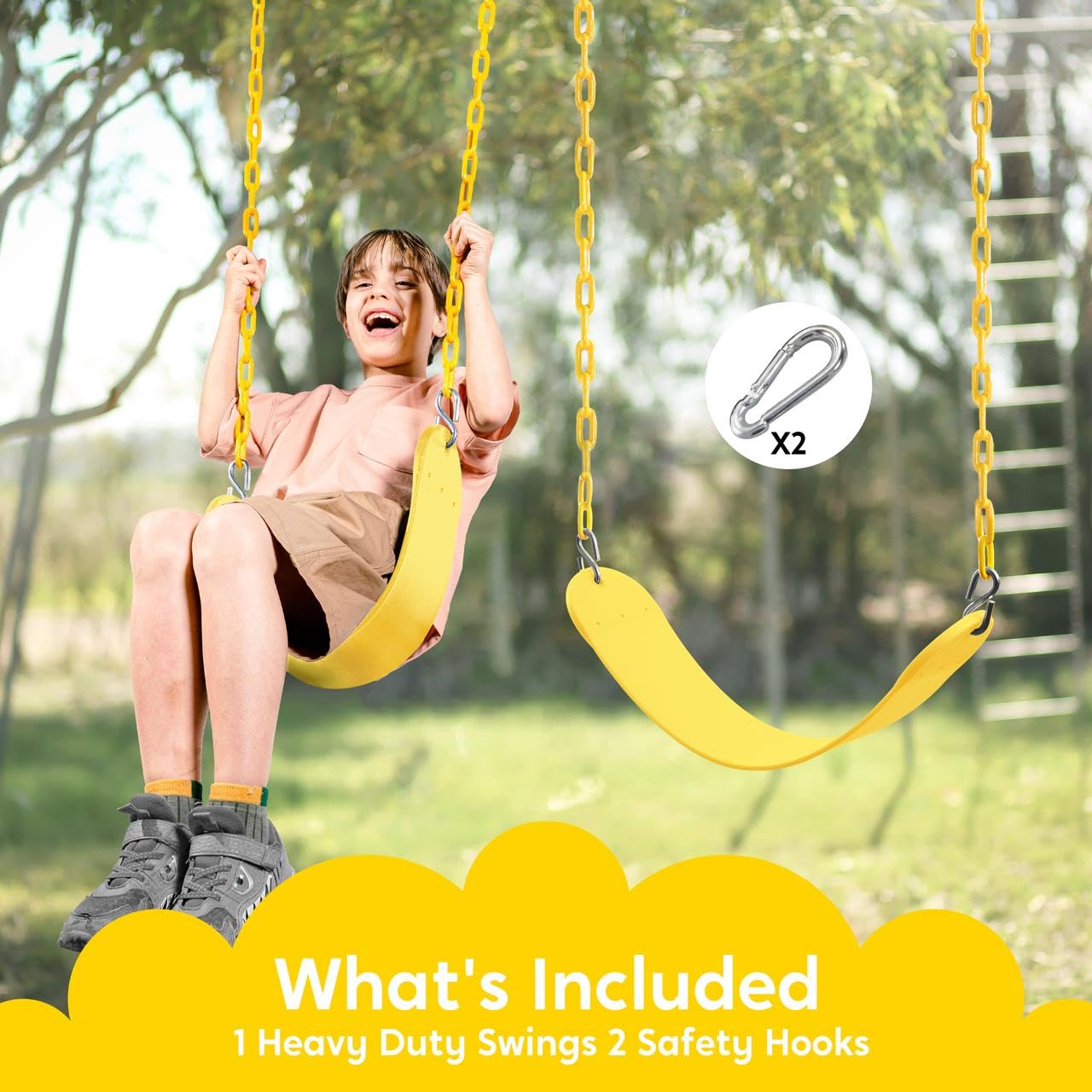 TURFEE Swing for Outdoor Swing Set – Heavy-Duty 66-inch Chains – Yellow