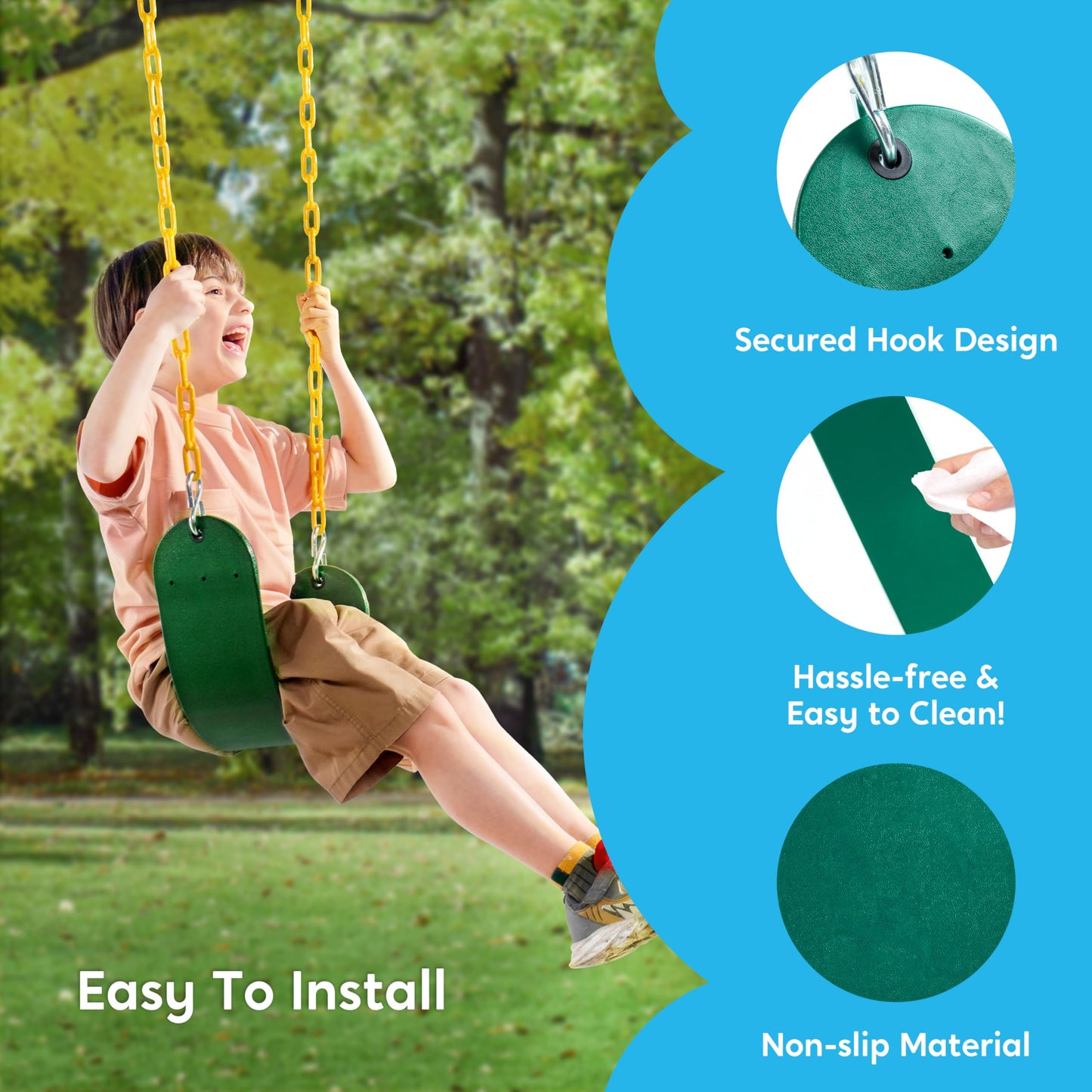 TURFEE 3 Pack Swing Set with Ring Trapeze Bar & 2 Swings – Green