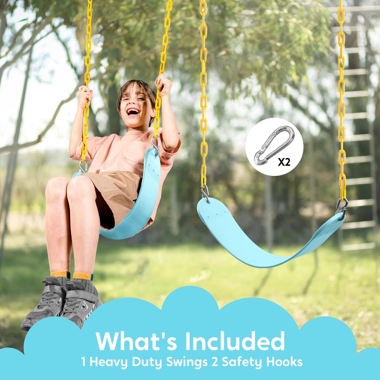 TURFEE Swing for Outdoor Swing Set — Heavy-Duty Chain Replacement Kit (Blue 2) | Backyard Playground Accessories