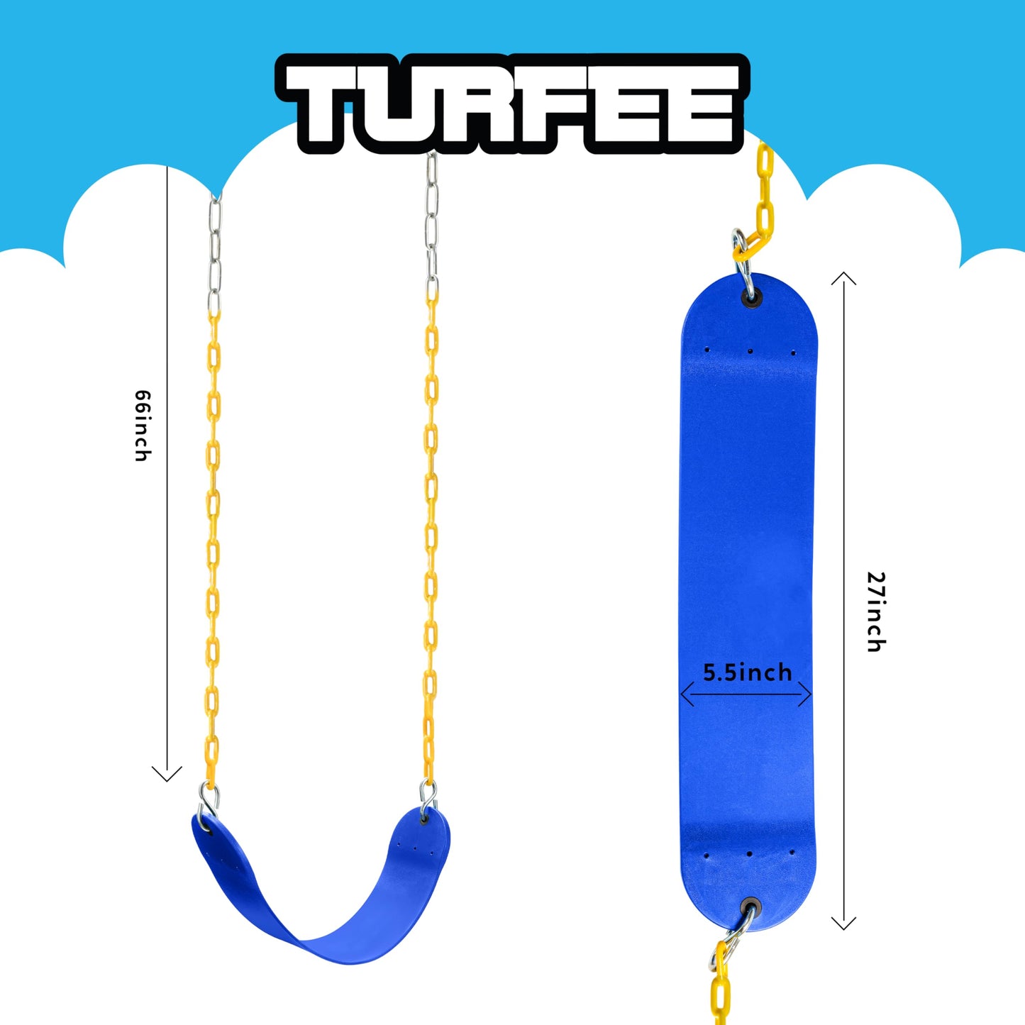TURFEE 2 Pack Swing Set Replacement Kit with 66\" Heavy Duty Chains, 4 Snap Hooks, Blue
