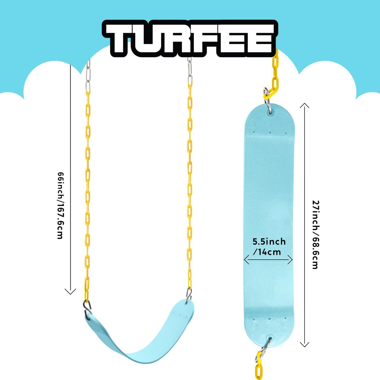 TURFEE Swing for Outdoor Swing Set — Heavy-Duty Chain Replacement Kit (Blue 2) | Backyard Playground Accessories