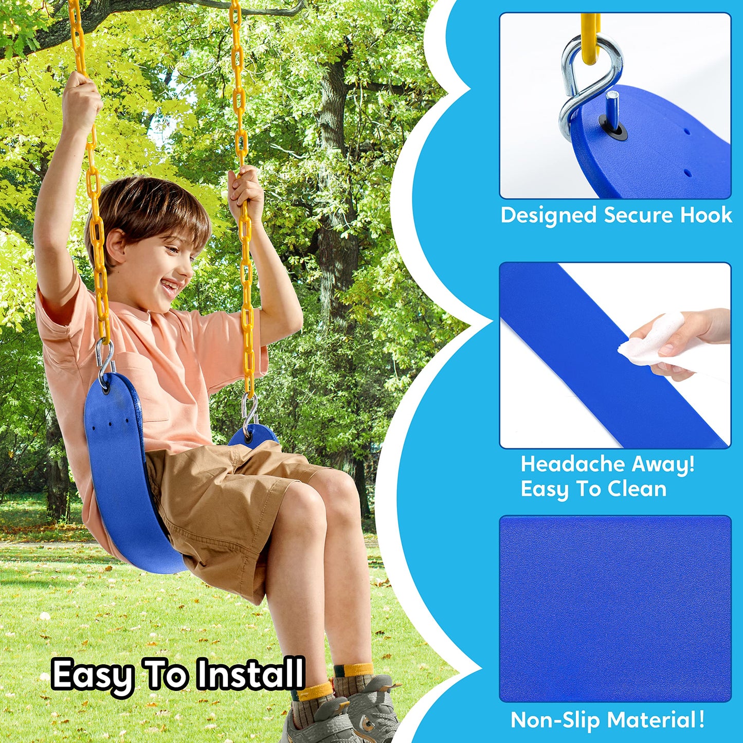 TURFEE 2 Pack Swing Set Replacement Kit with 66\" Heavy Duty Chains, 4 Snap Hooks, Blue