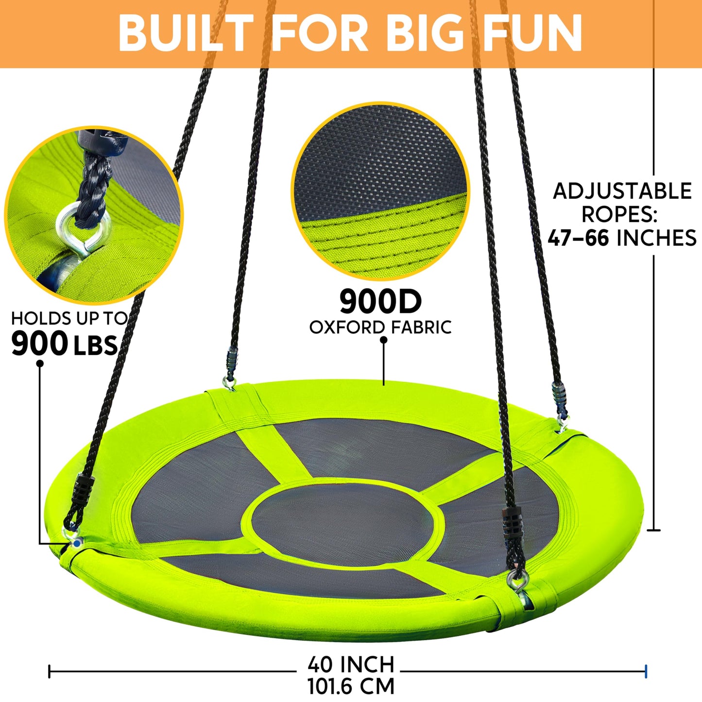 TURFEE 40-Inch Saucer Swing for Tree with 900Lb Capacity, Straps & Carabiners