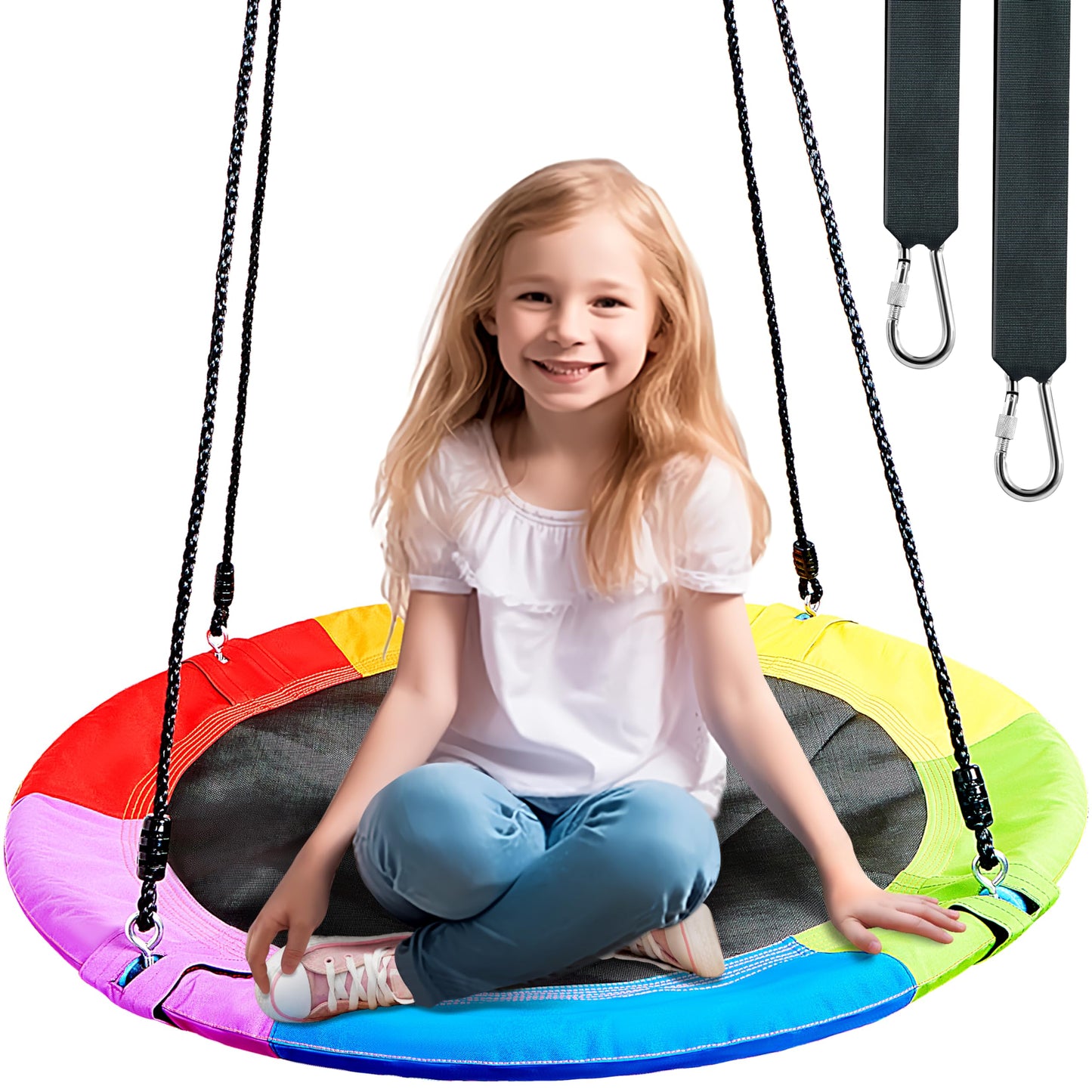 TURFEE 40-Inch Rainbow Saucer Tree Swing for Kids – 900 lb Capacity & Waterproof Seat
