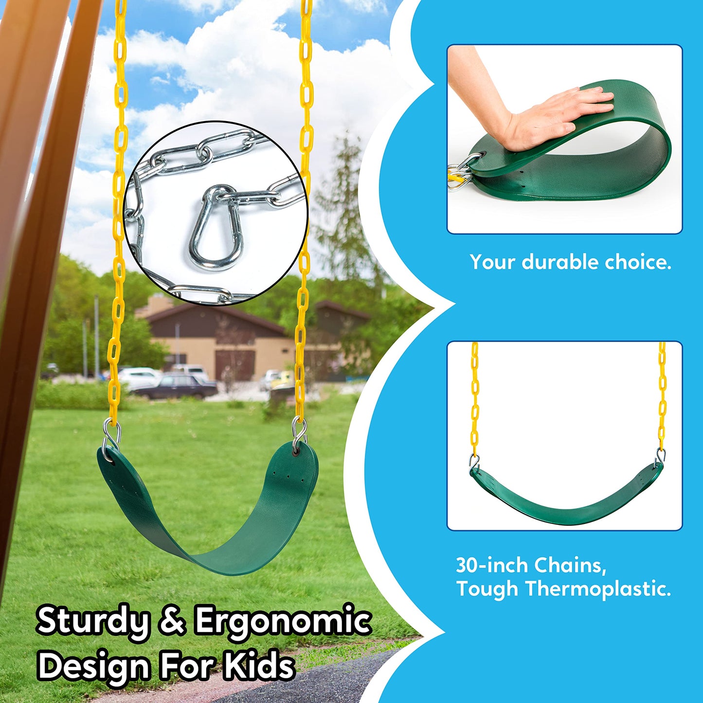 TURFEE 2 Pack Green Swing Seats with 66-inch Chains – Heavy Duty Swing Set Replacement