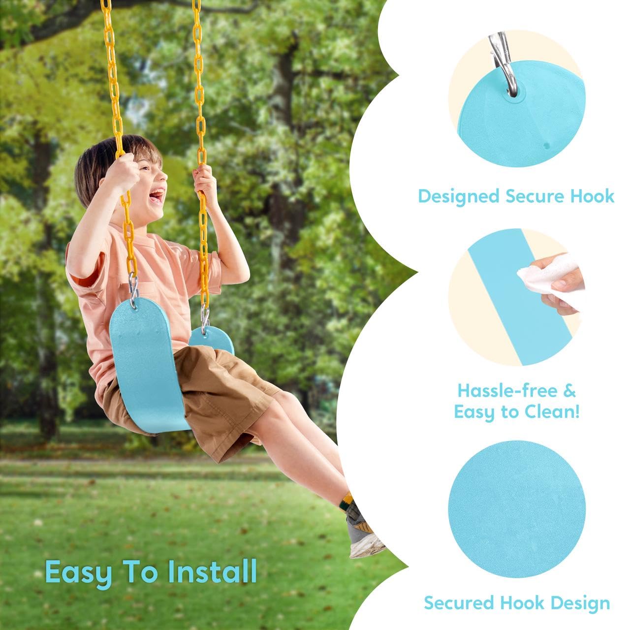 TURFEE Swing for Outdoor Swing Set — Heavy-Duty Chain Replacement Kit (Blue 2) | Backyard Playground Accessories
